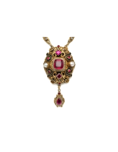 Collier Art Déco en vermeil serti de rubis de synthèse, de perles et d'émail - 1
