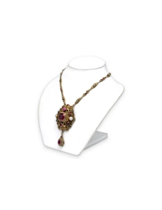 Collier Art Déco en vermeil serti de rubis de synthèse, de perles et d'émail - 4