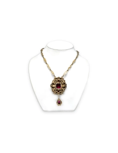 Collier Art Déco en vermeil serti de rubis de synthèse, de perles et d'émail - 5
