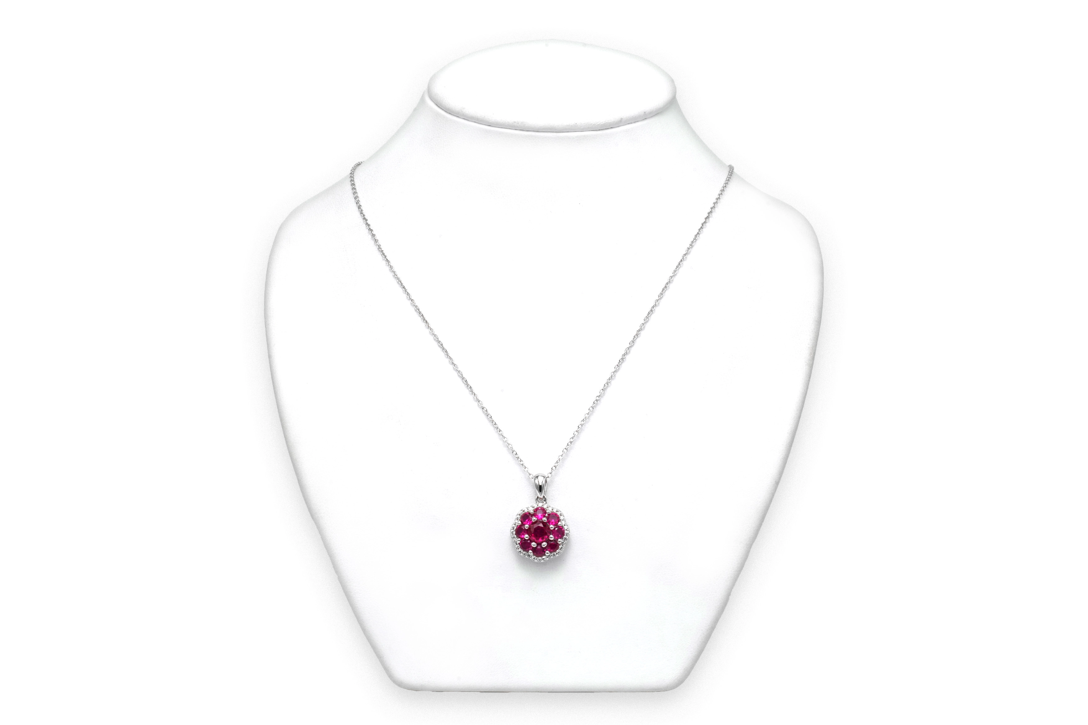 Collier contemporain en argent 925 serti de rubis de synthèse et de zirconiums - 1
