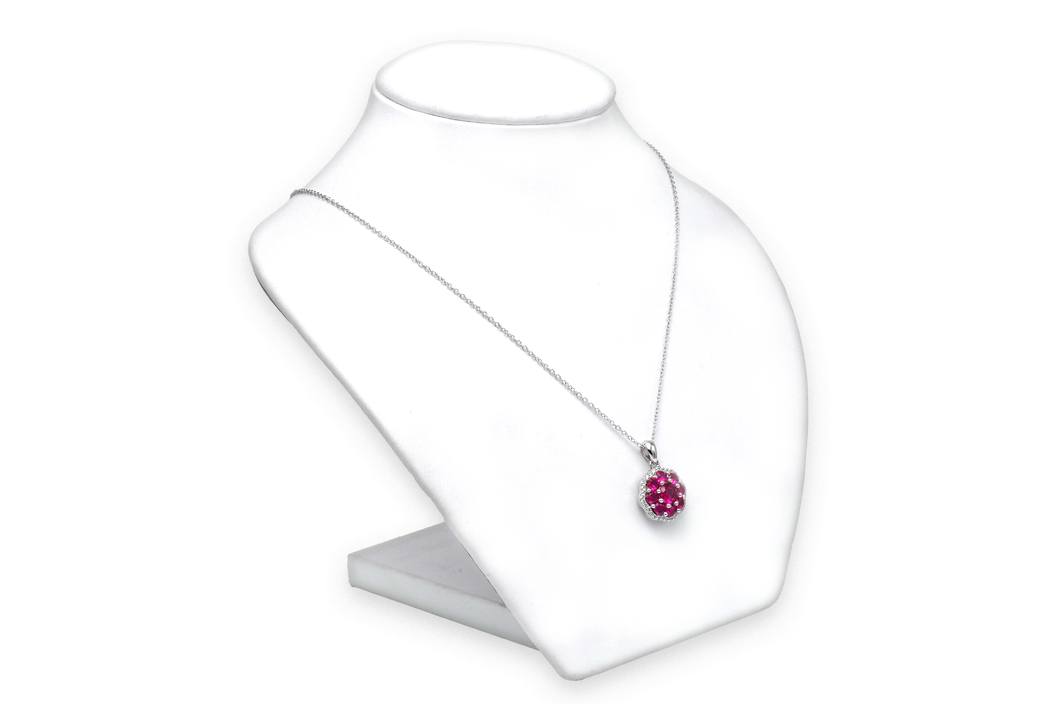 Collier contemporain en argent 925 serti de rubis de synthèse et de zirconiums - 2