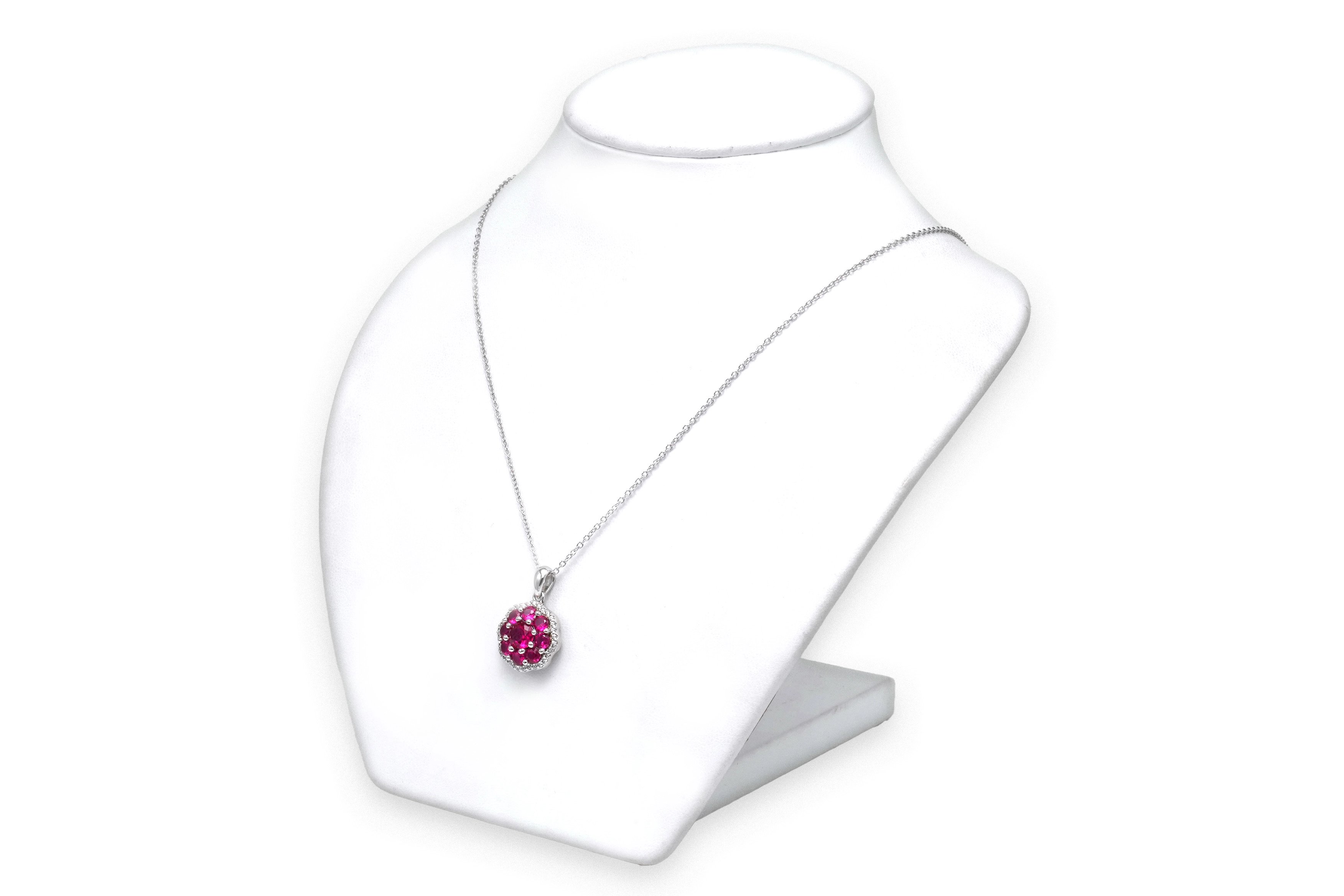 Collier contemporain en argent 925 serti de rubis de synthèse et de zirconiums - 3
