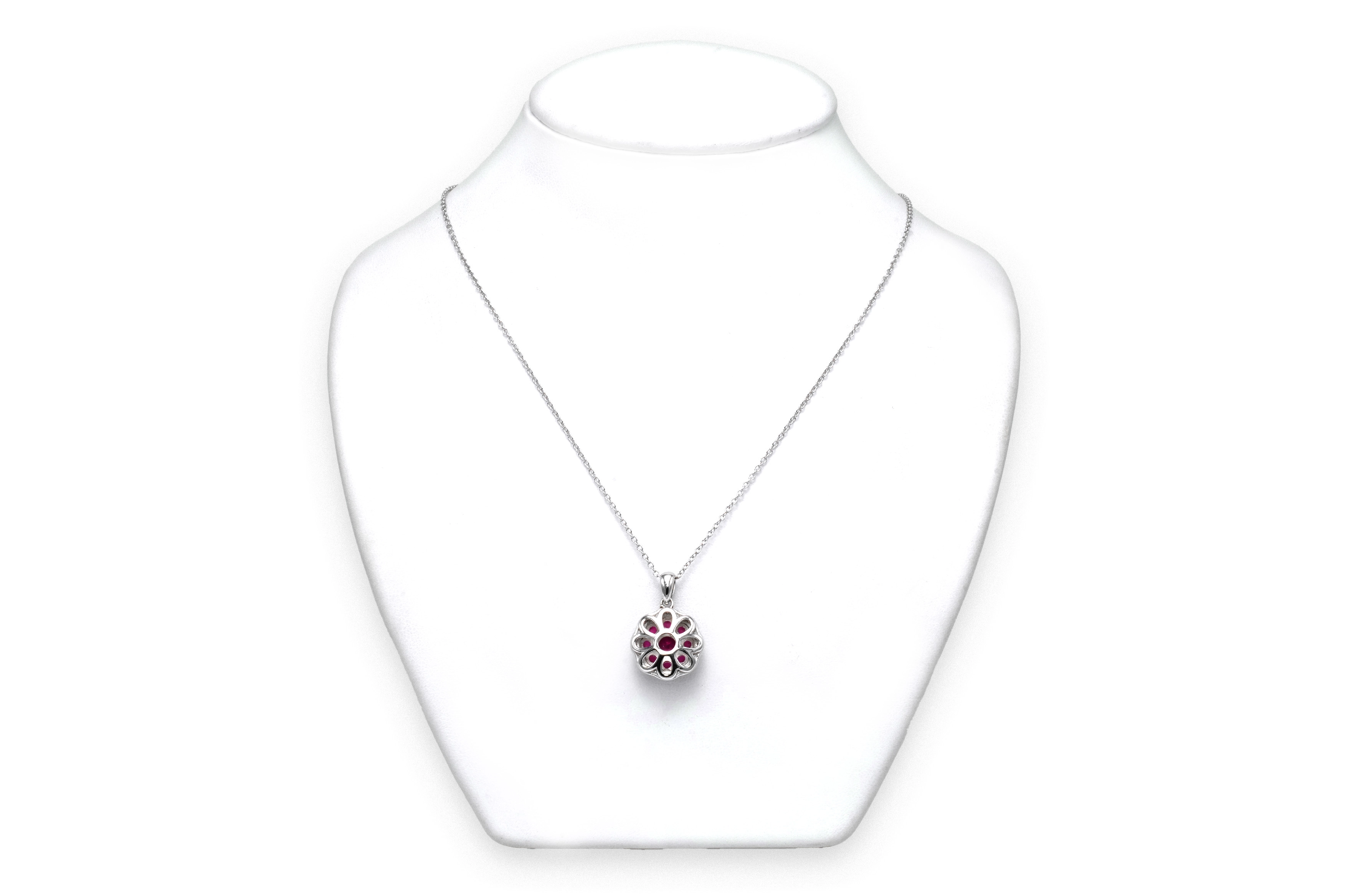 Collier contemporain en argent 925 serti de rubis de synthèse et de zirconiums - 4