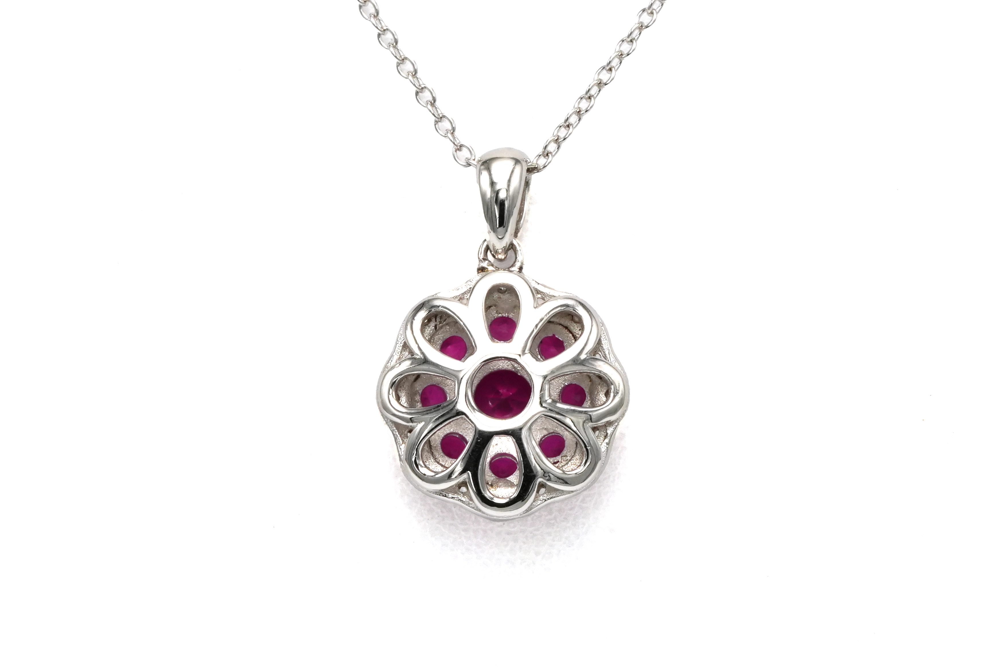 Collier contemporain en argent 925 serti de rubis de synthèse et de zirconiums - 5