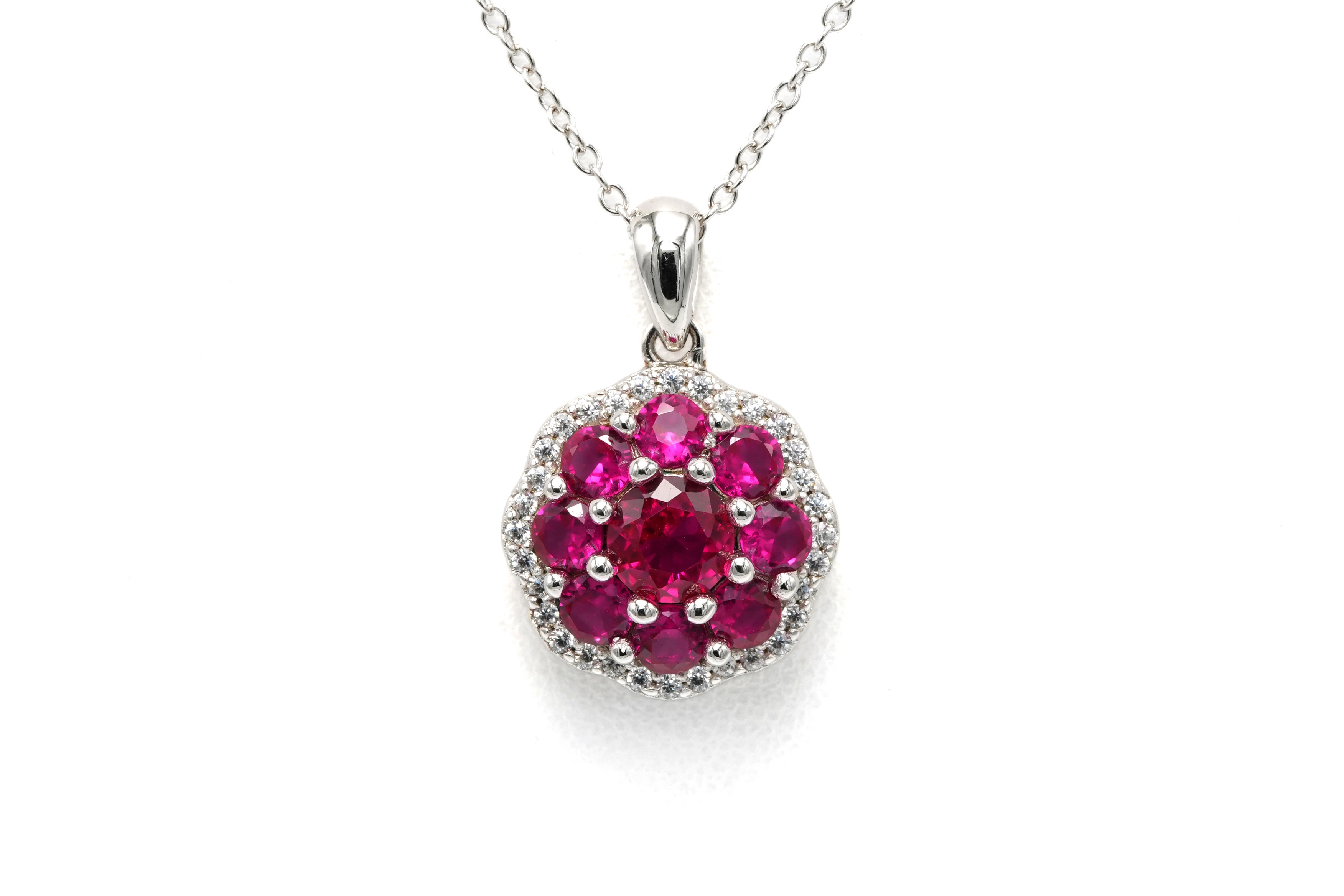 Collier contemporain en argent 925 serti de rubis de synthèse et de zirconiums - 6