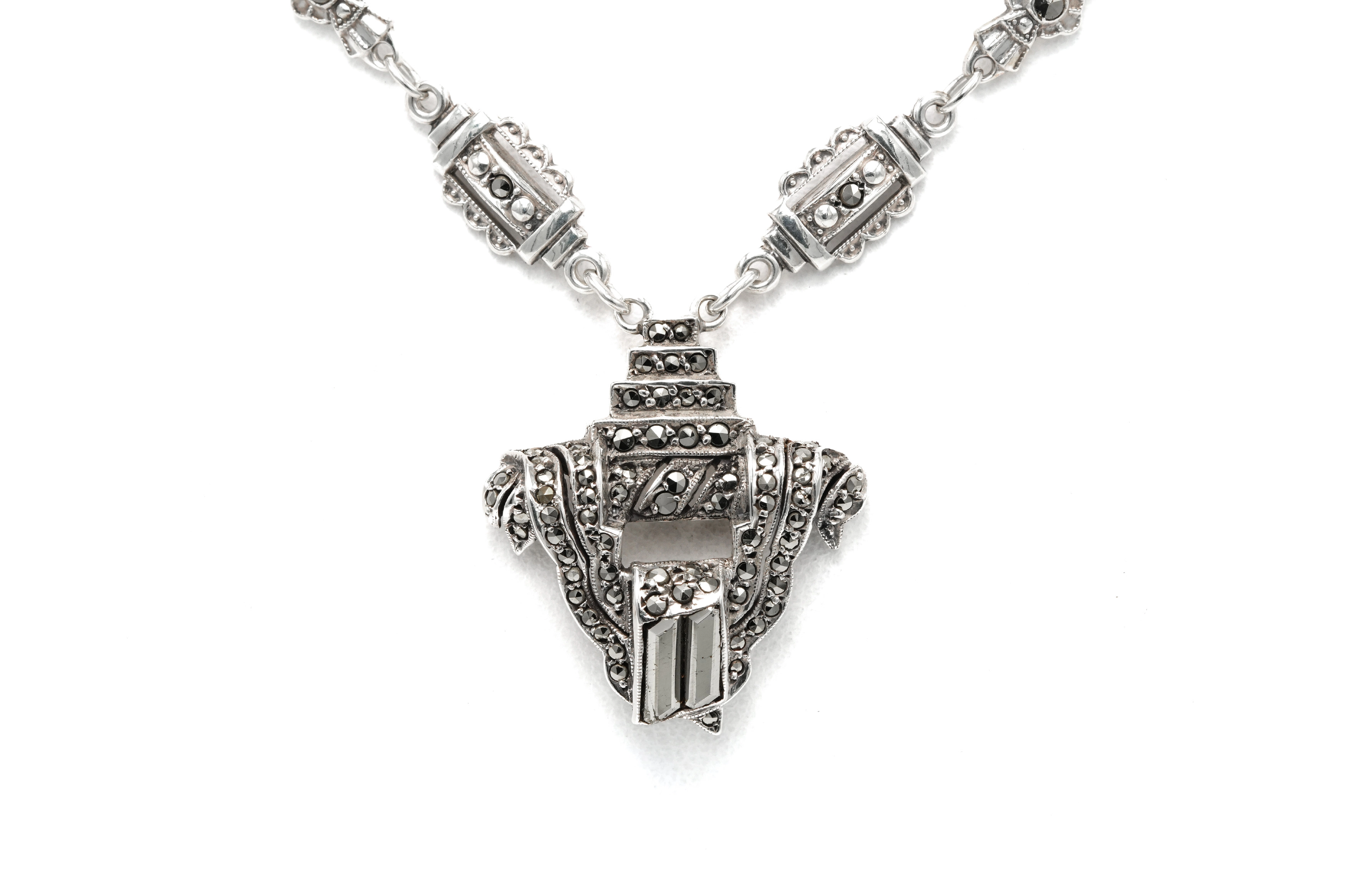 Collier Art Déco en argent 935 serti de marcassites - 1