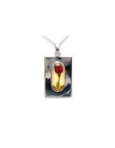 Pendentif Années 70 en argent 925 serti de résine - 1