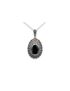 Pendentif Art Déco en argent 835 serti d'une hématite et de marcassites - - 1