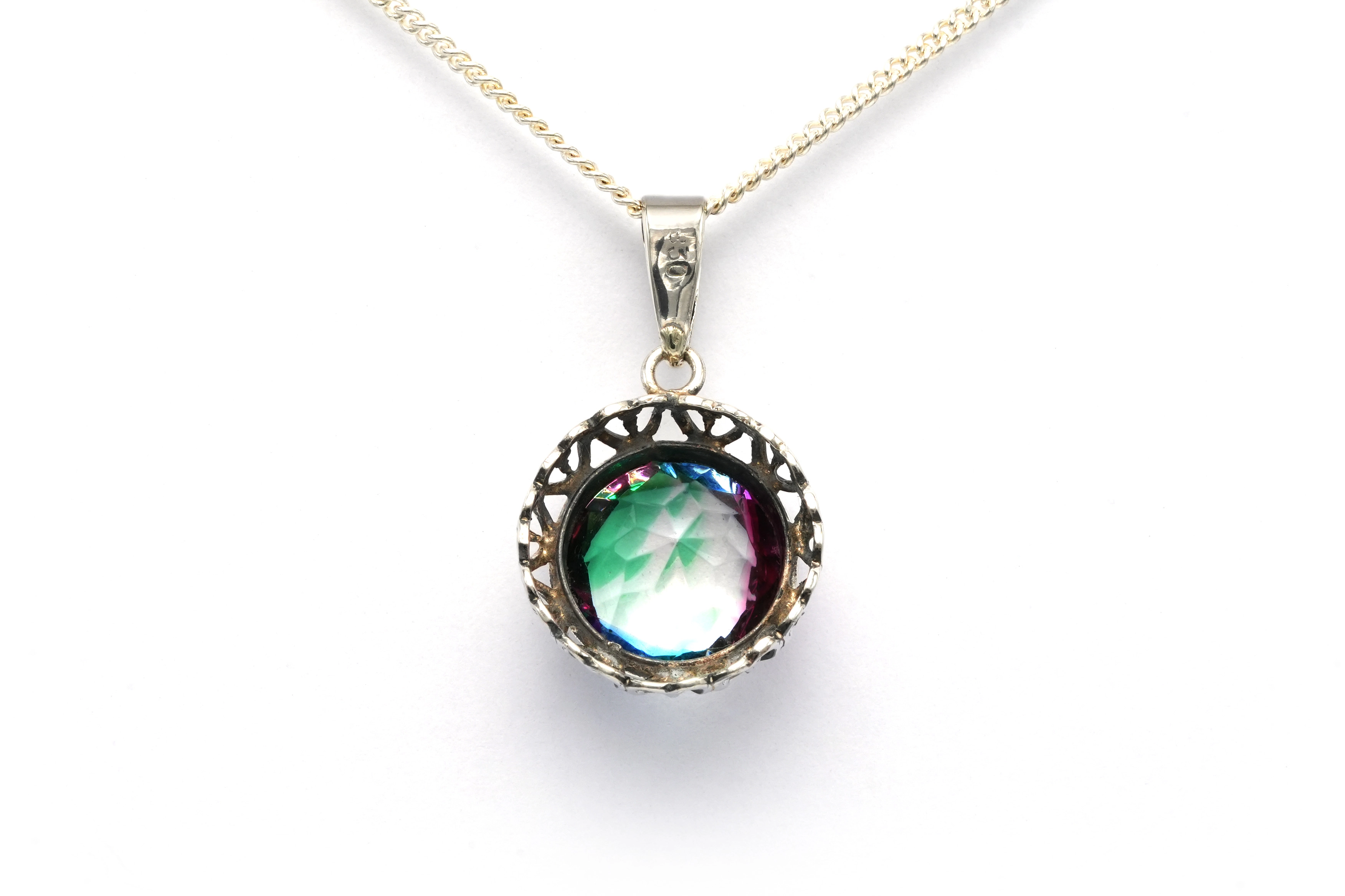 Pendentif Art Déco en argent 830 serti d'une pierre du Rhin - 4