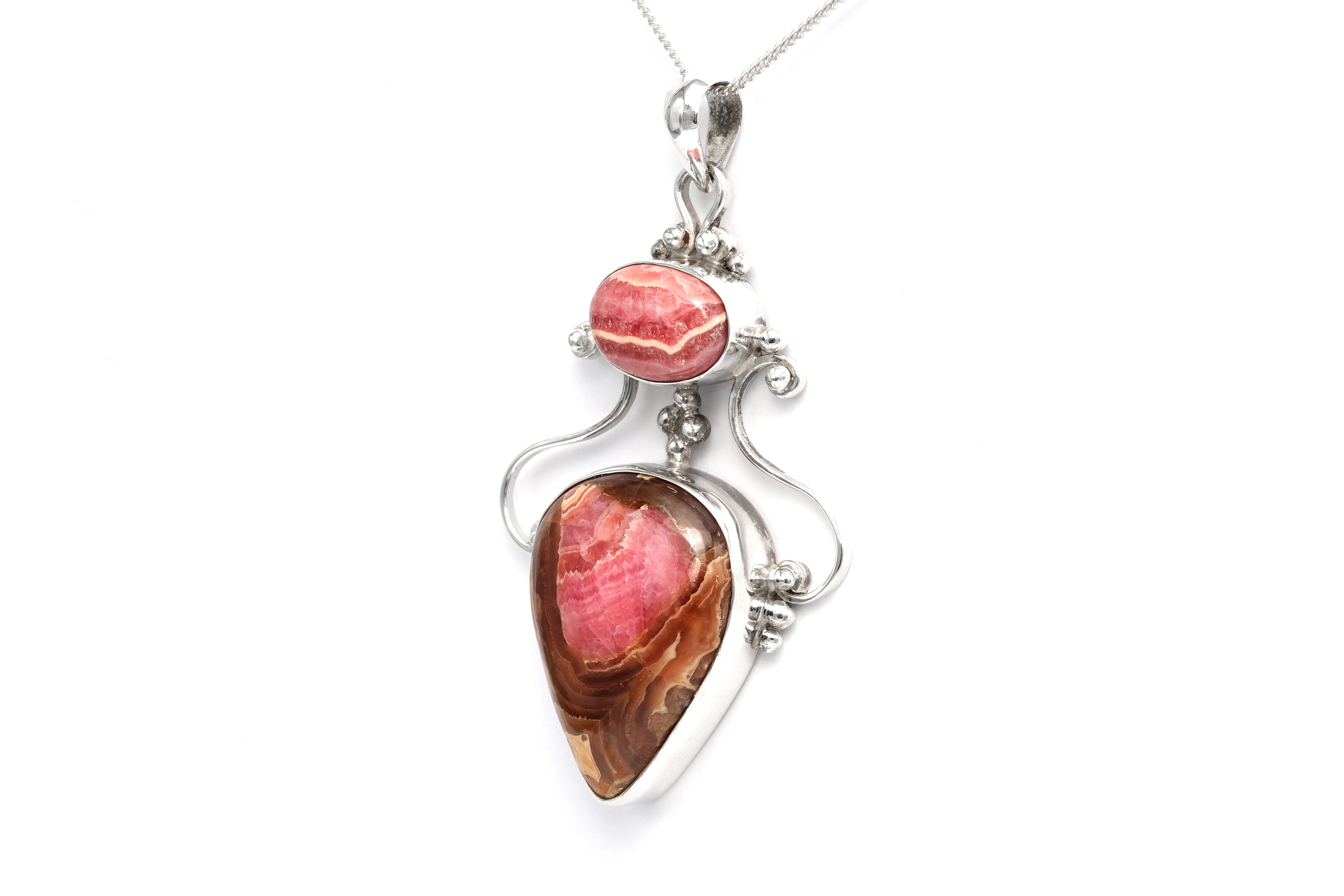 Pendentif contemporain en argent 925 serti d'une rhodocrosite - 2