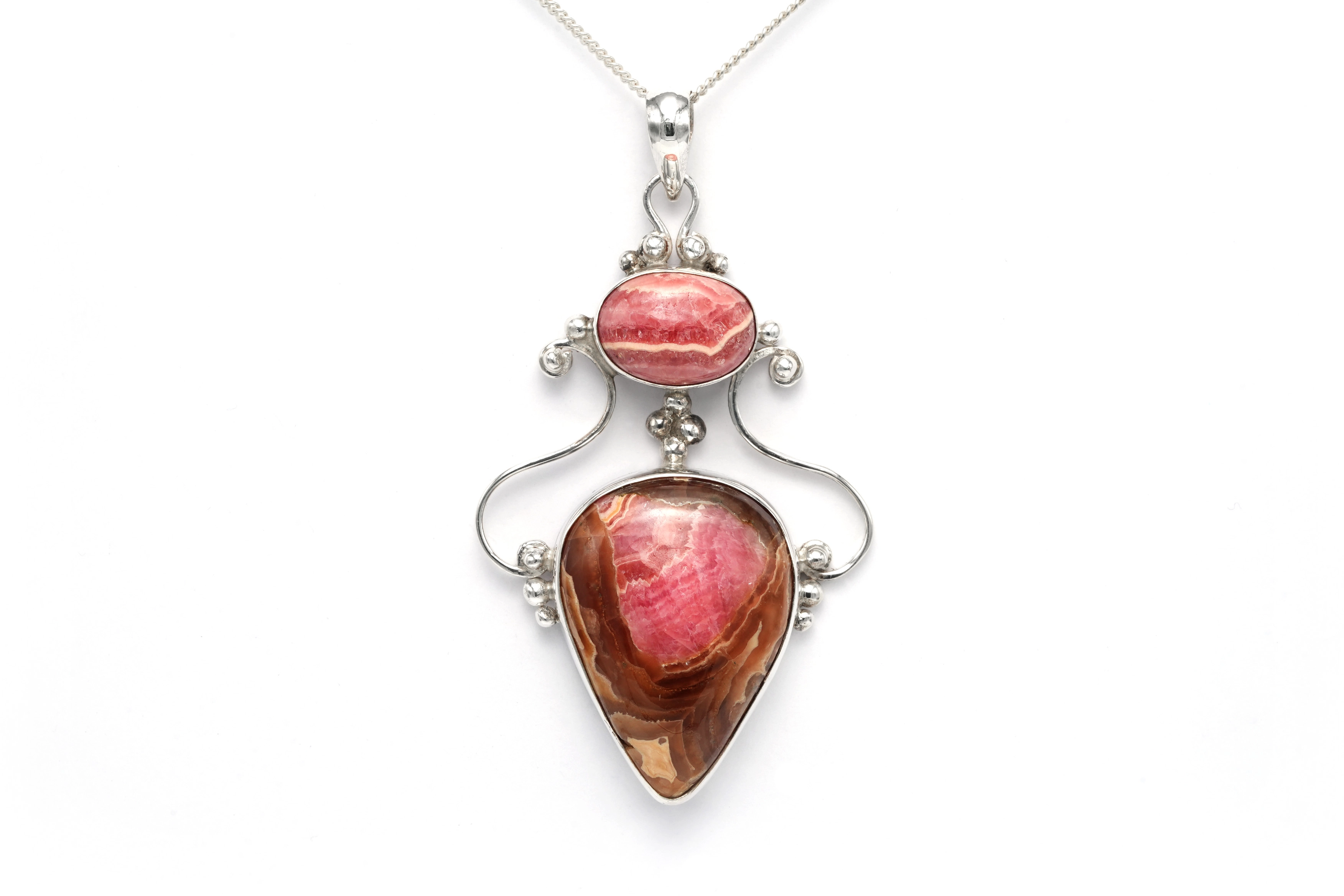 Pendentif contemporain en argent 925 serti d'une rhodocrosite - - 1