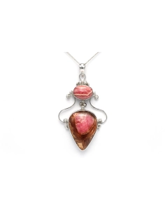Pendentif contemporain en argent 925 serti d'une rhodocrosite - 1