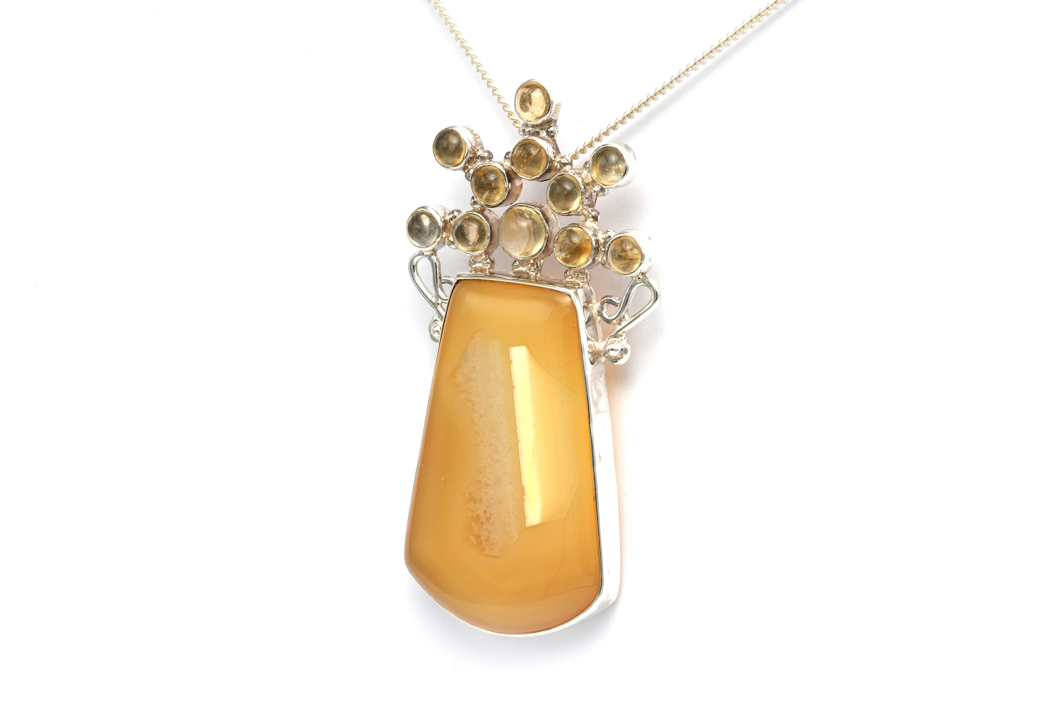 Pendentif contemporain en argent 925 serti d'une agate et une citrine - 1