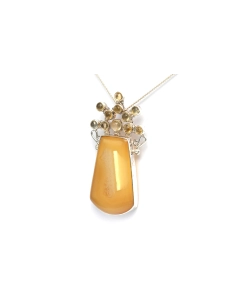 Pendentif contemporain en argent 925 serti d'une agate et une citrine - 1