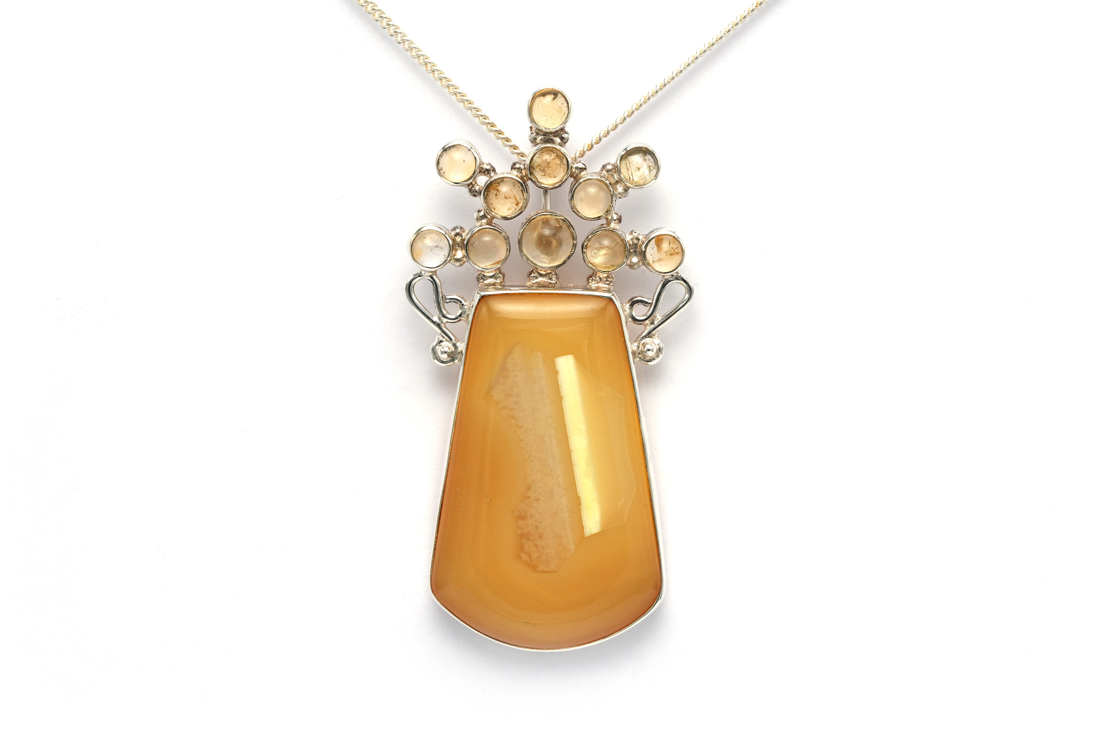 Pendentif contemporain en argent 925 serti d'une agate et une citrine - 2