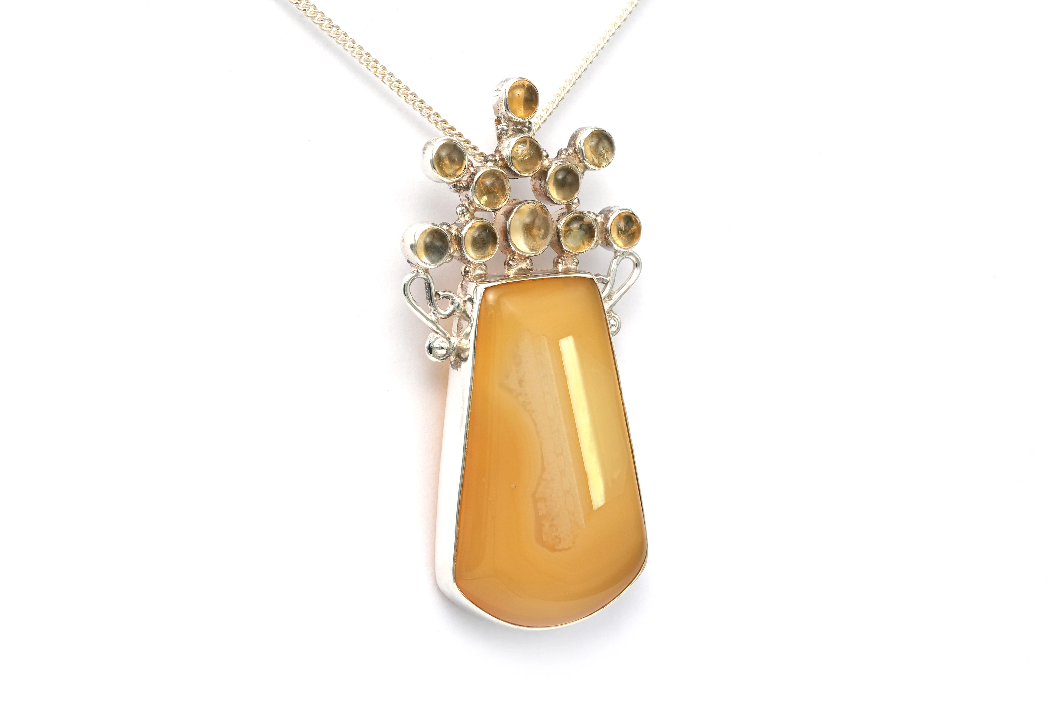Pendentif contemporain en argent 925 serti d'une agate et une citrine - 3