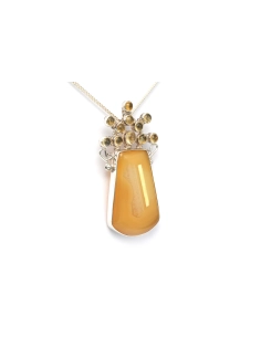 Pendentif contemporain en argent 925 serti d'une agate et une citrine - 3