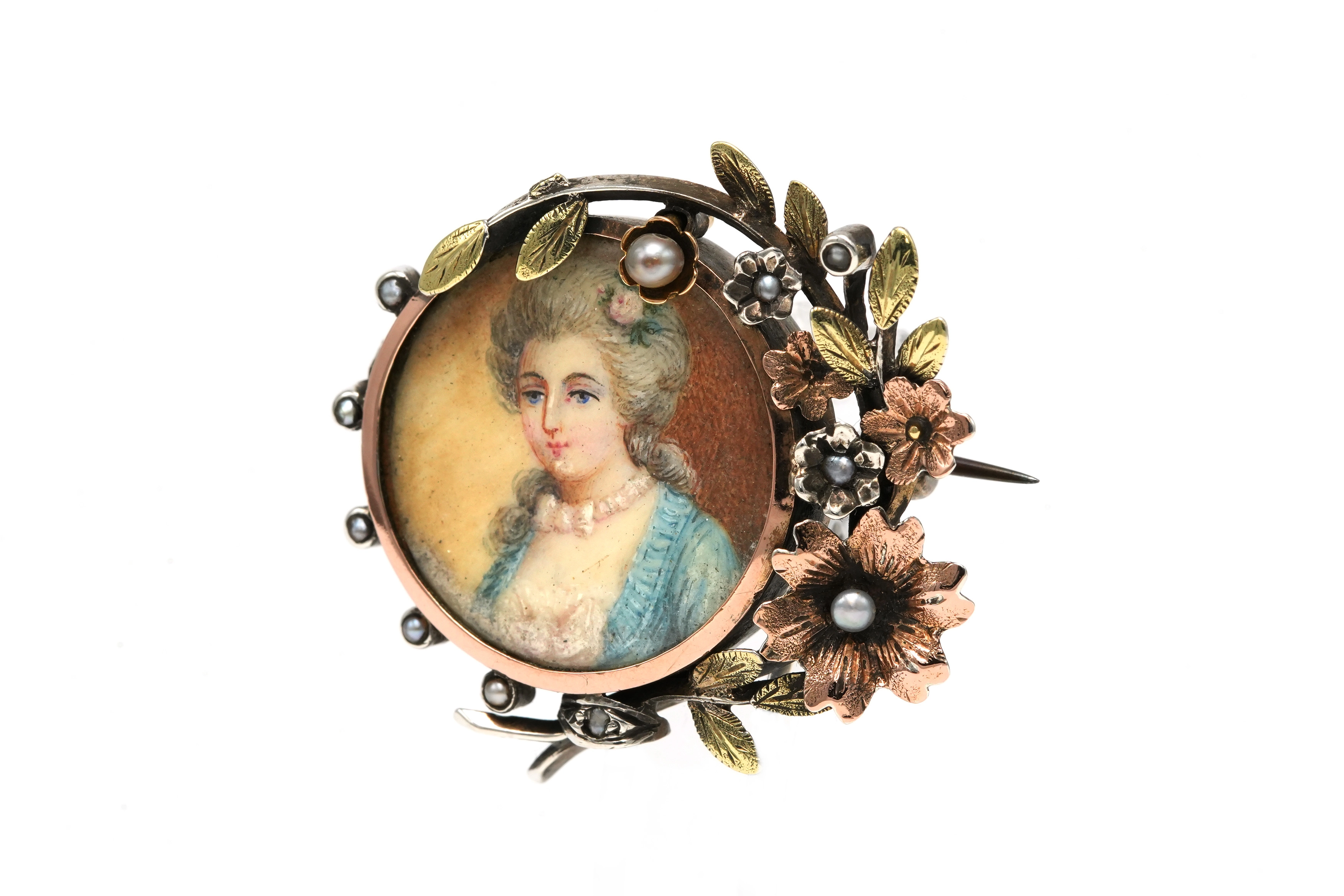 Broche Napoléon III en or jaune 18 carats et argent sertie de perles - 2