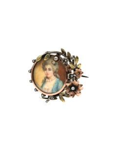 Broche Napoléon III en or jaune 18 carats et argent sertie de perles - 2