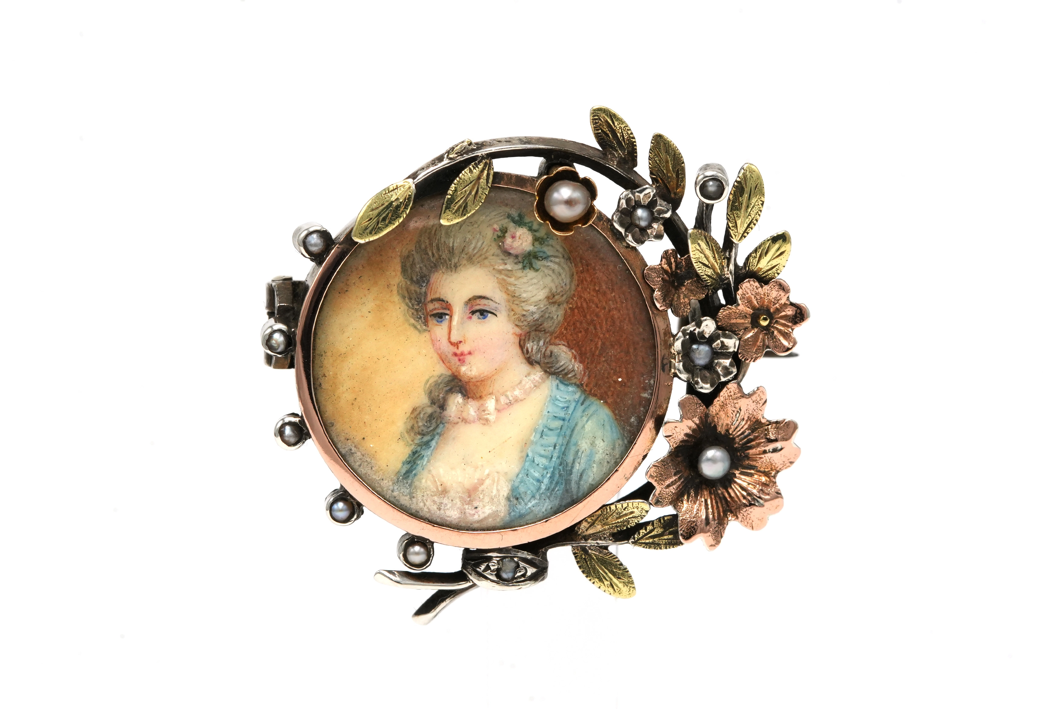 Broche Napoléon III en or jaune 18 carats et argent sertie de perles - 1