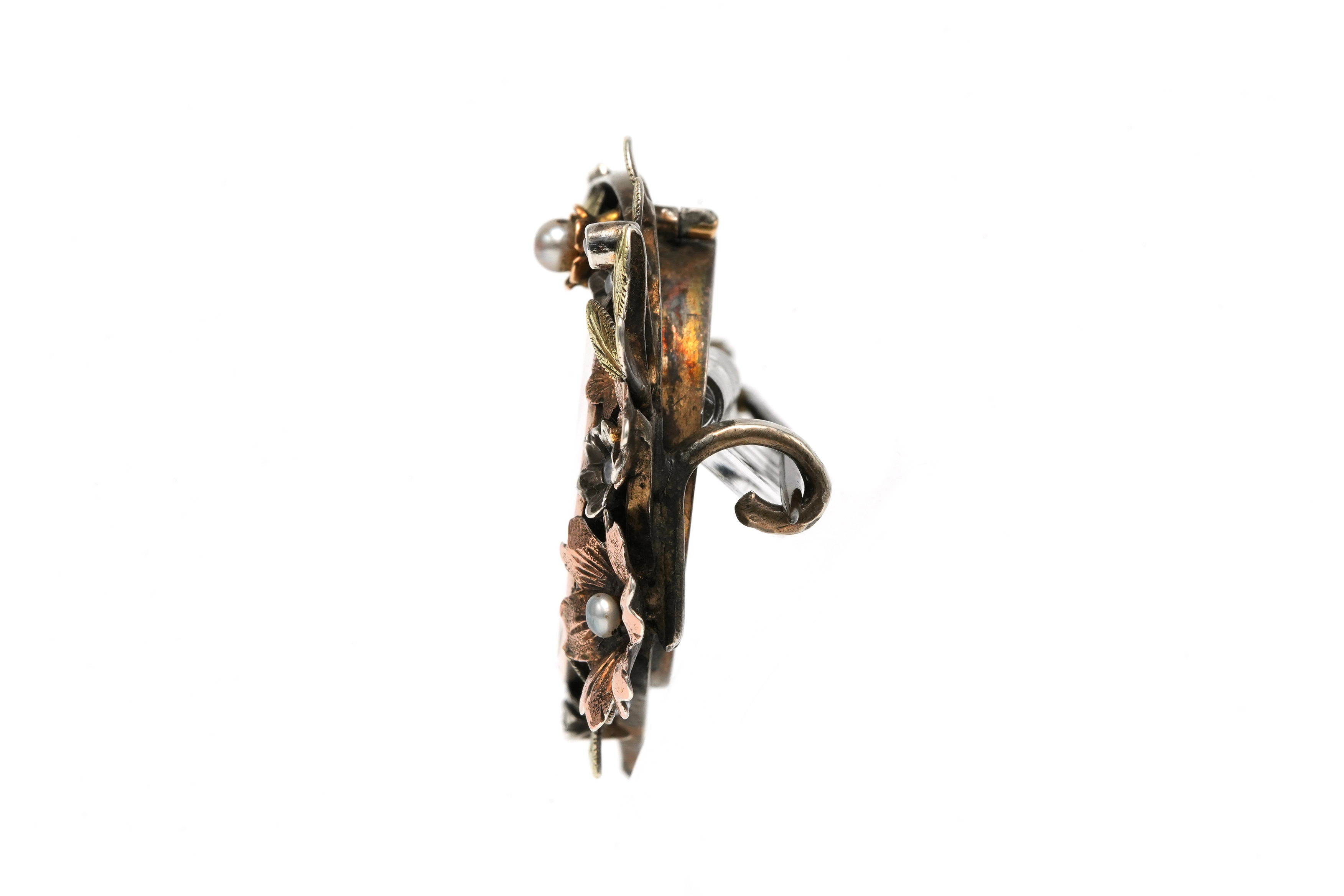 Broche Napoléon III en or jaune 18 carats et argent sertie de perles - 3