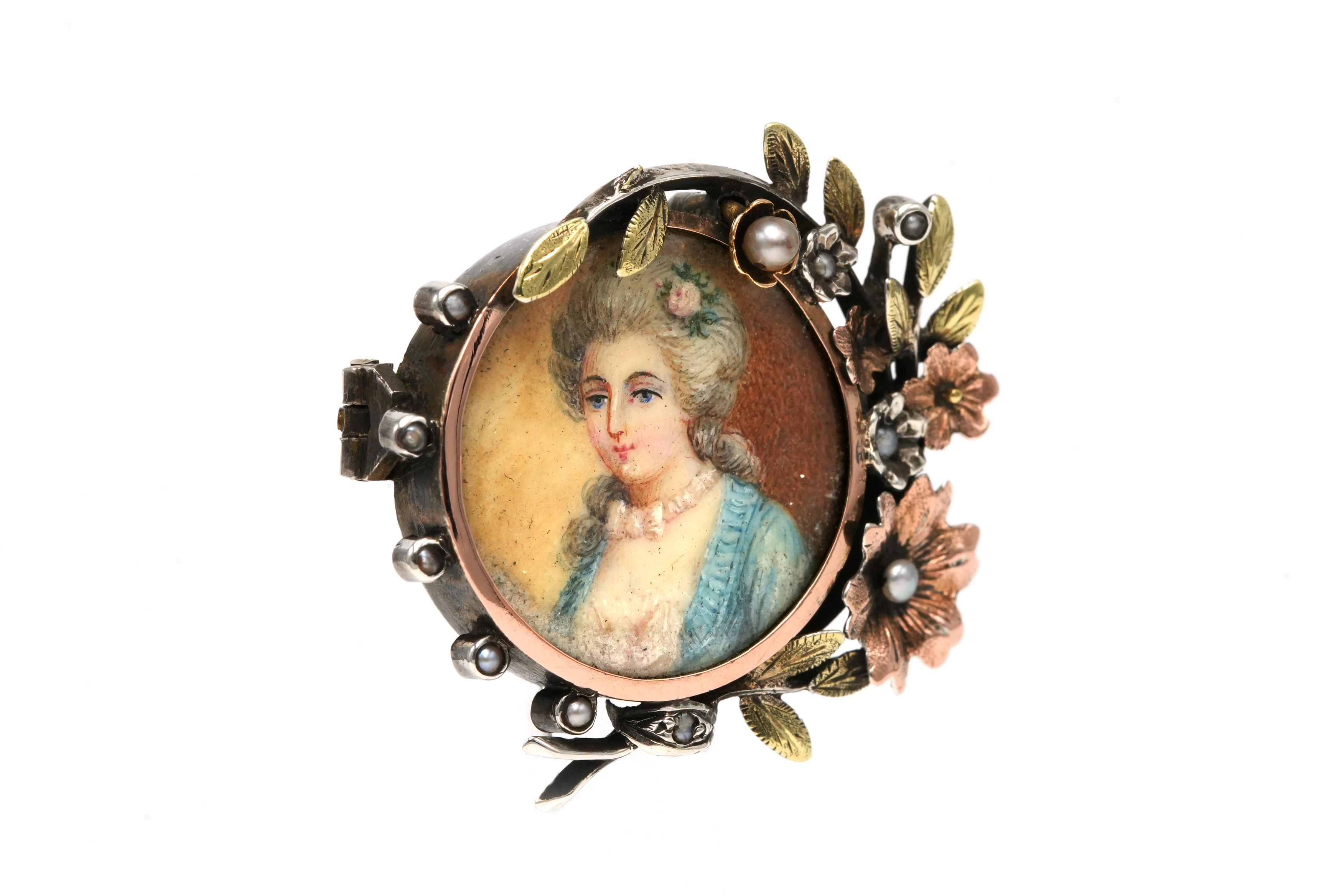 Broche Napoléon III en or jaune 18 carats et argent sertie de perles - 6