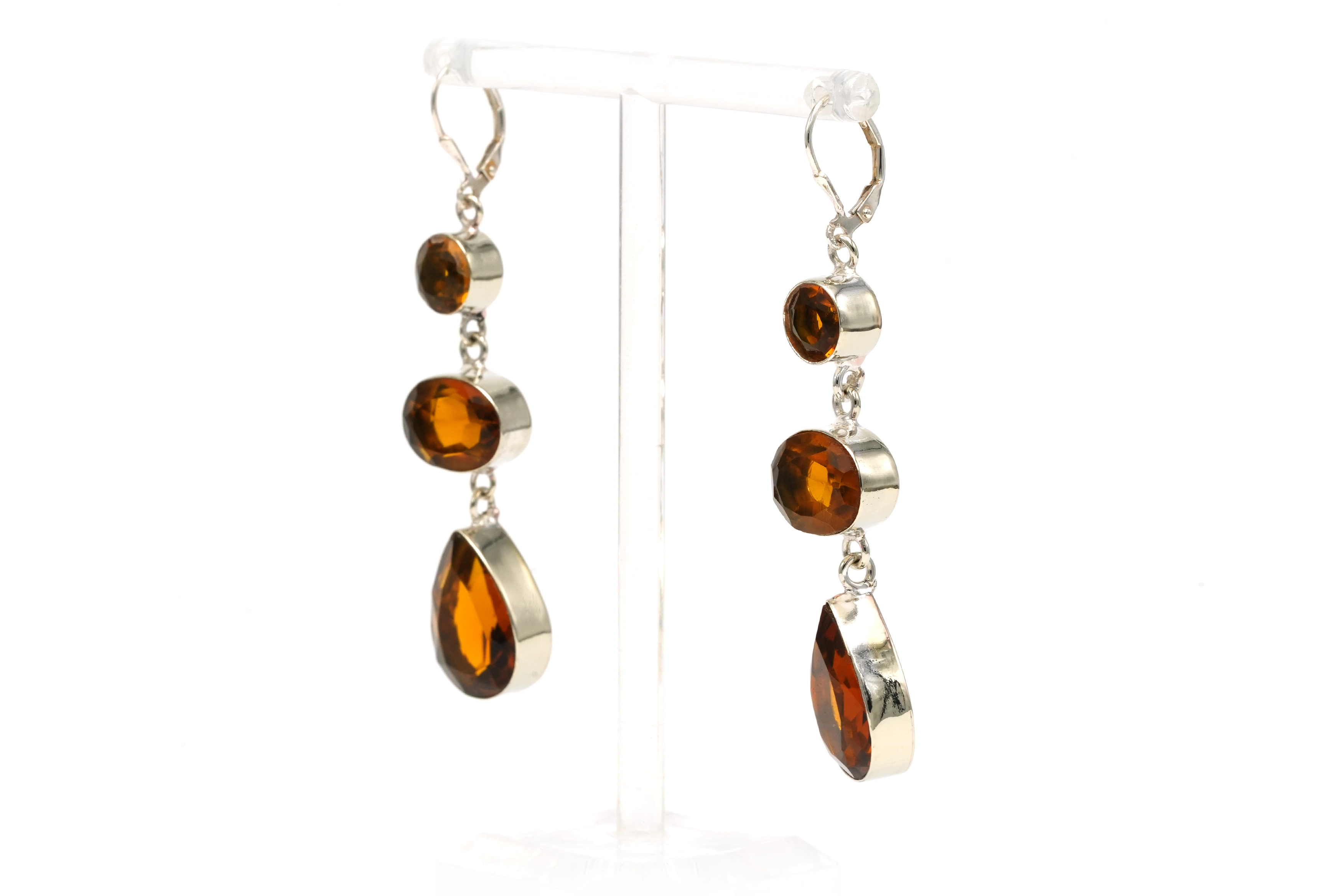 Boucles d'oreilles contemporaines en argent 925 serties de citrines - 2
