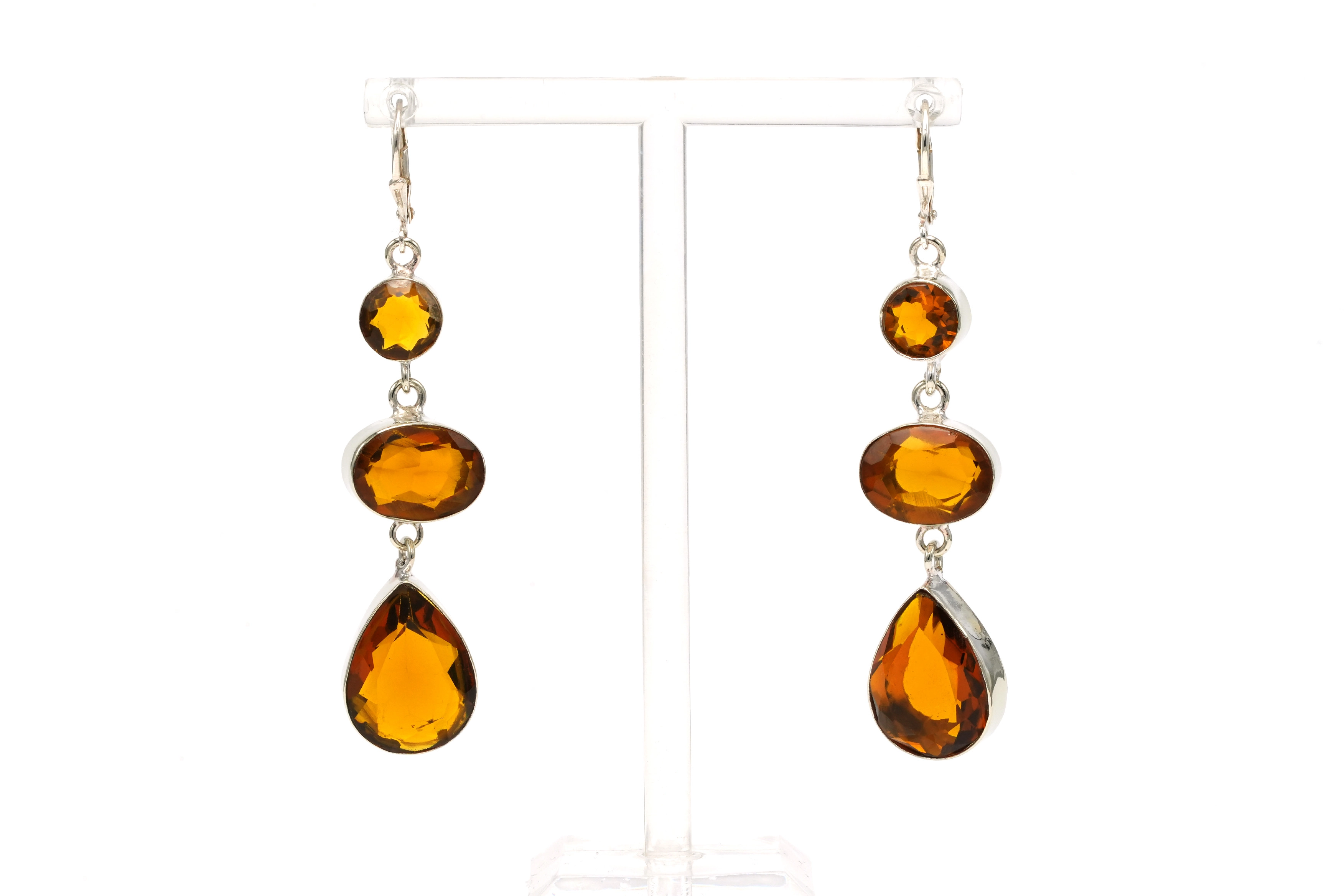 Boucles d'oreilles contemporaines en argent 925 serties de citrines - 1