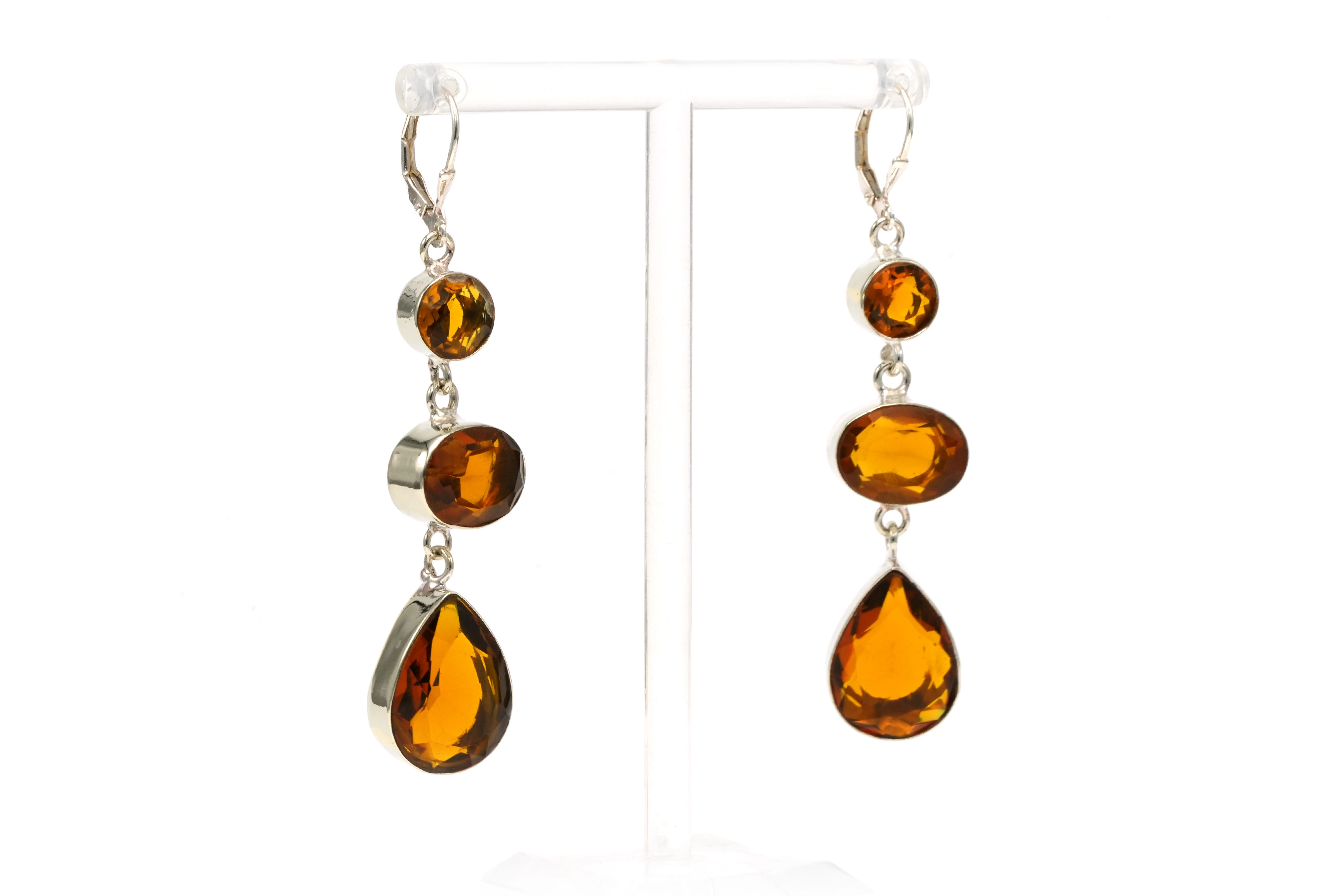 Boucles d'oreilles contemporaines en argent 925 serties de citrines - 6
