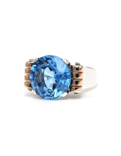 Bague Art Déco en argent et or jaune 18 carats sertie d'une spinelle de synthèse - 2