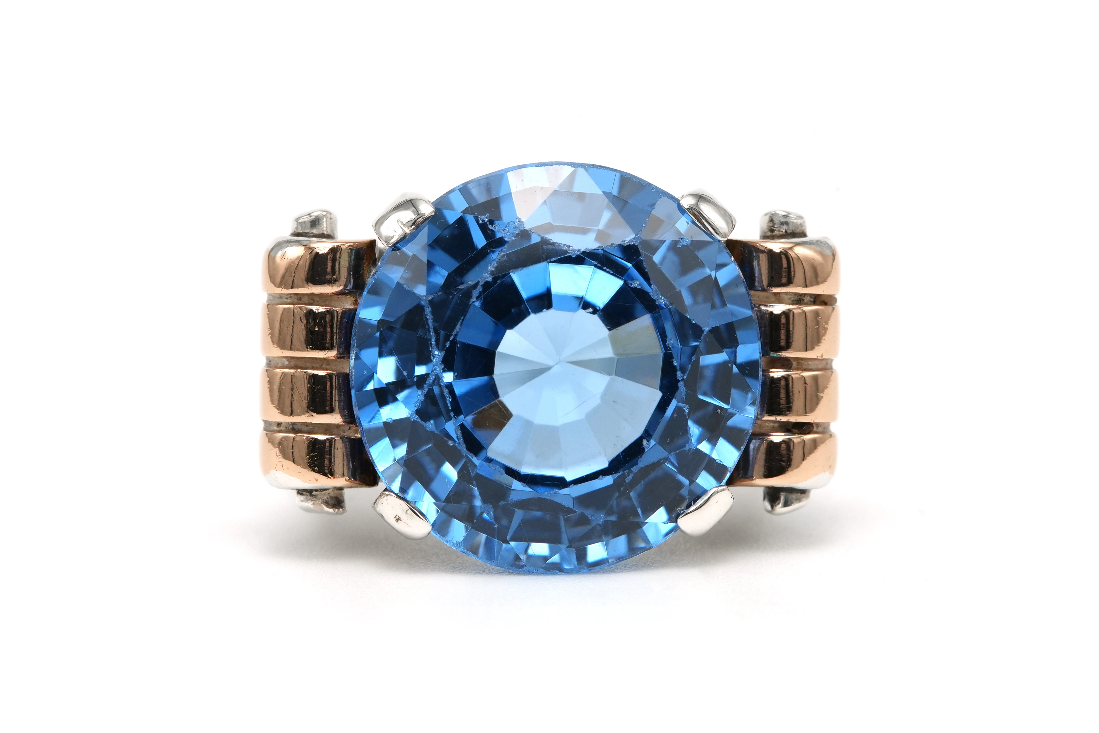 Bague Art Déco en argent et or jaune 18 carats sertie d'une spinelle de synthèse - 1