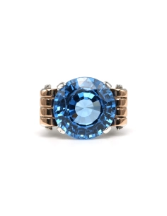 Bague Art Déco en argent et or jaune 18 carats sertie d'une spinelle de synthèse - 1