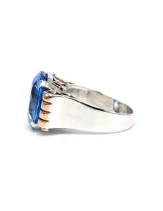 Bague Art Déco en argent et or jaune 18 carats sertie d'une spinelle de synthèse - 3