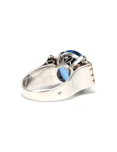Bague Art Déco en argent et or jaune 18 carats sertie d'une spinelle de synthèse - 5