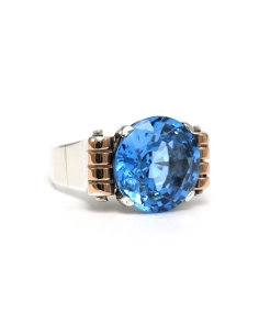 Bague Art Déco en argent et or jaune 18 carats sertie d'une spinelle de synthèse - 6