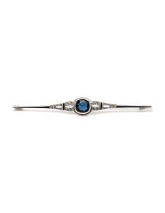 Broche Art Déco en argent 900 sertie d'un saphir de synthèse et de strass - 1