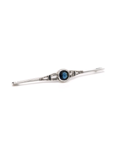 Broche Art Déco en argent 900 sertie d'un saphir de synthèse et de strass - 6