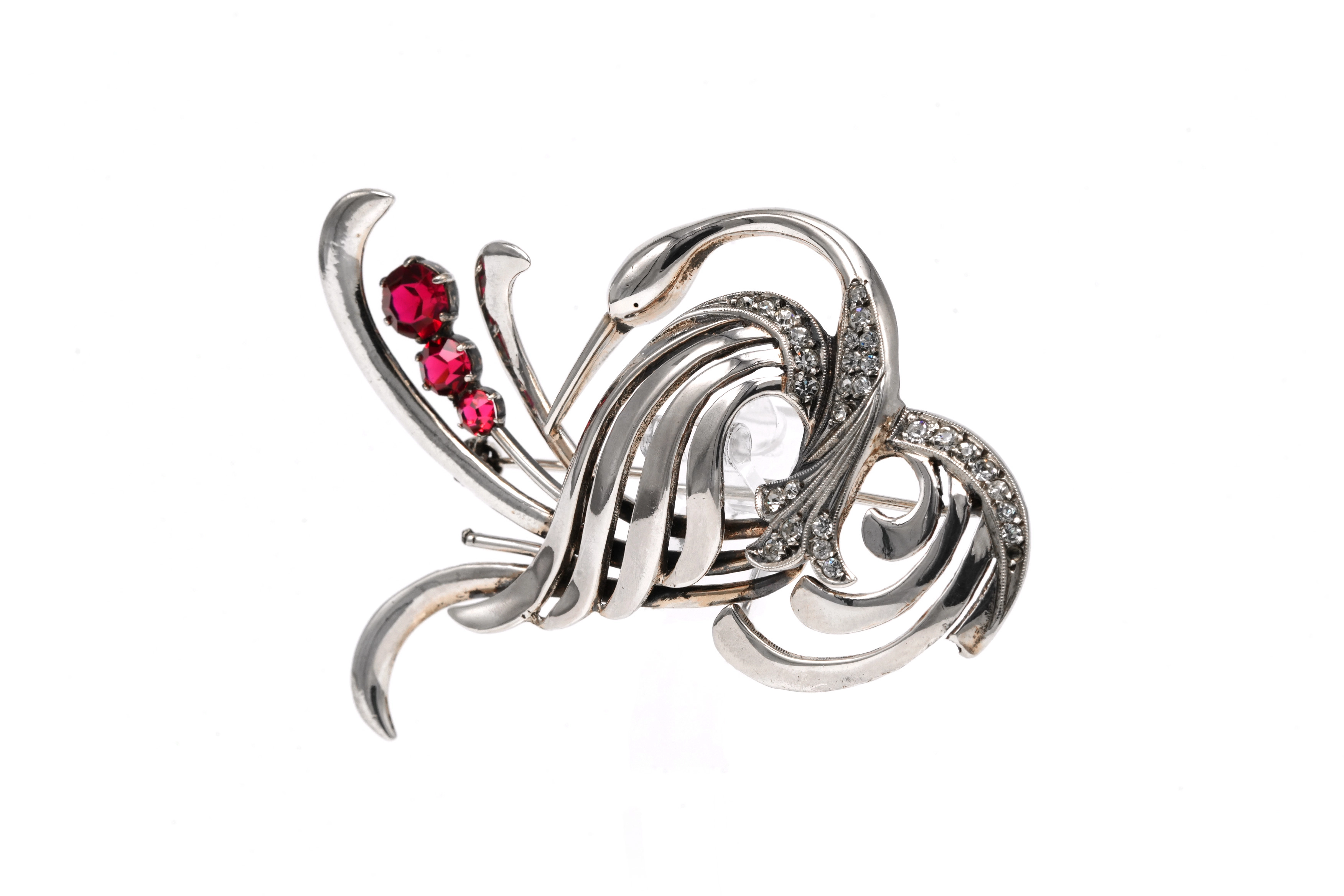 Broche Art Nouveau en argent sertie de strass - 2