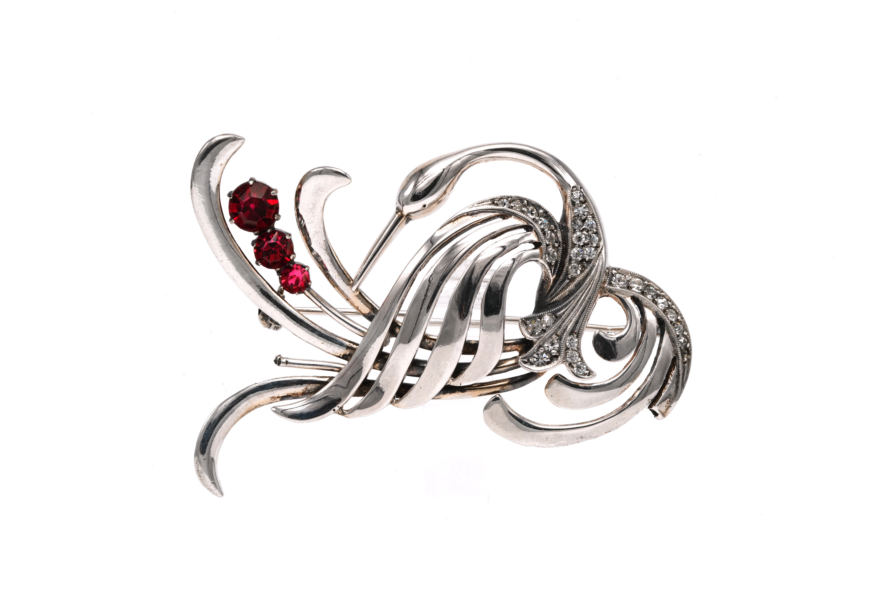 Broche Art Nouveau en argent sertie de strass - 1