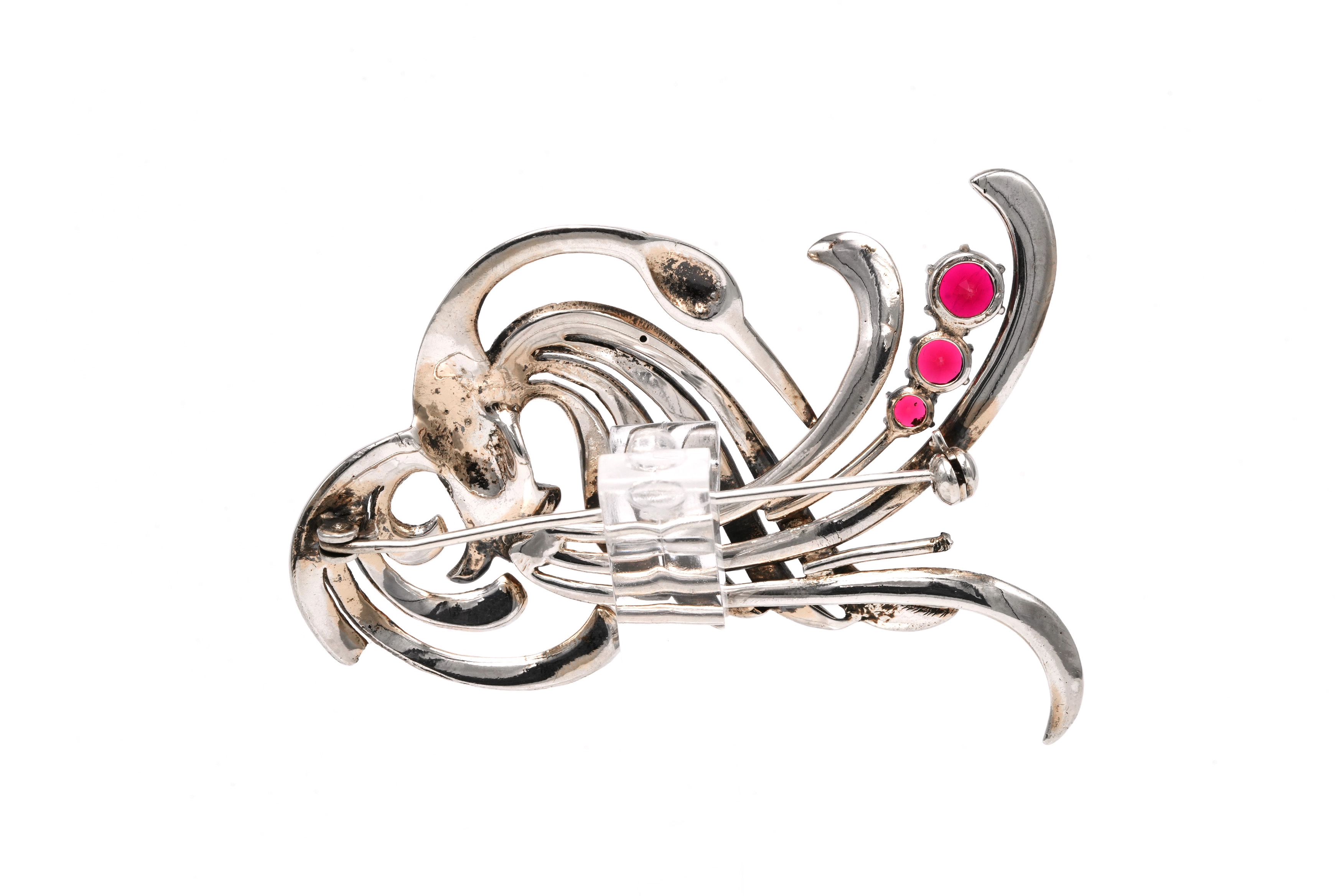 Broche Art Nouveau en argent sertie de strass - 4