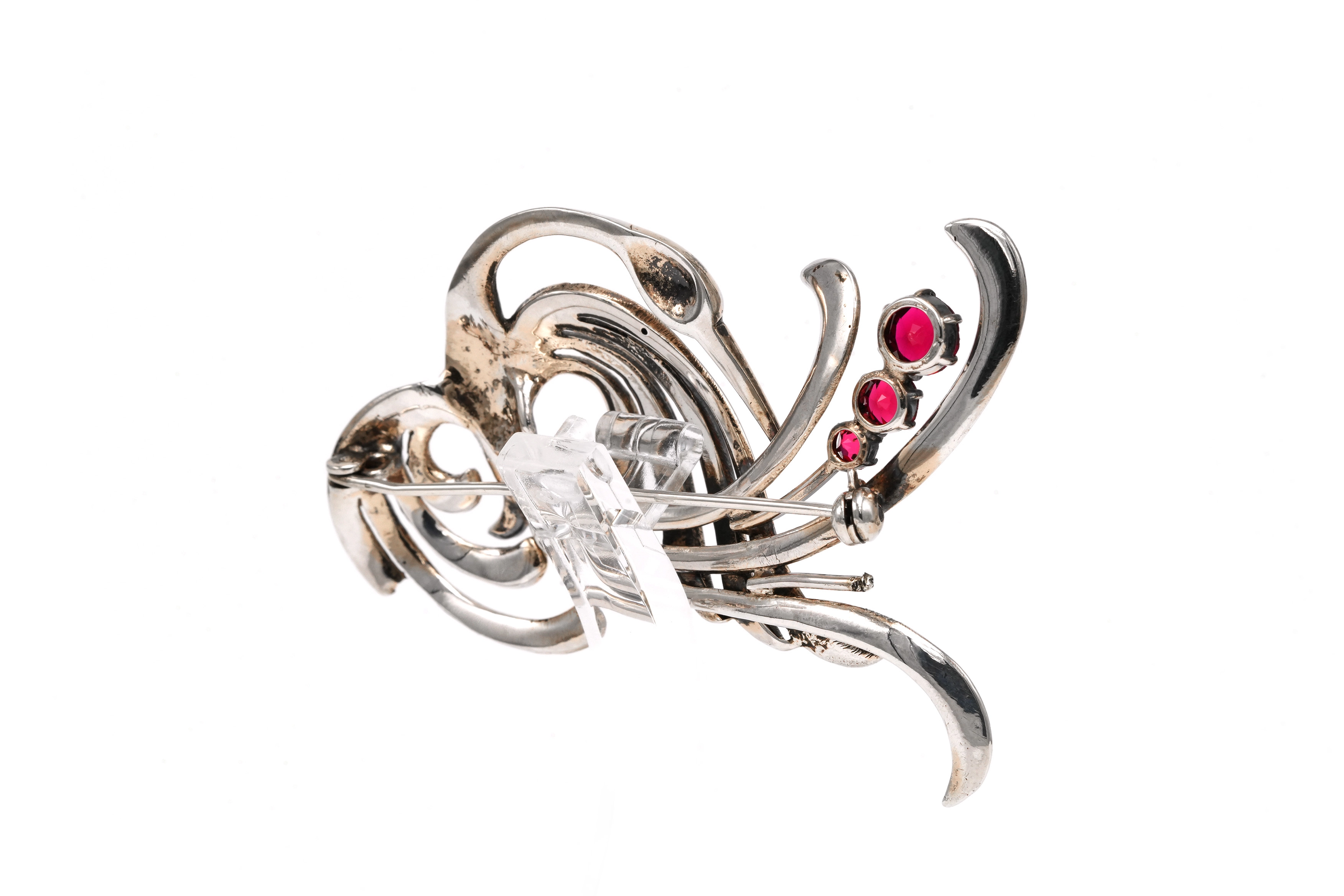Broche Art Nouveau en argent sertie de strass - 5