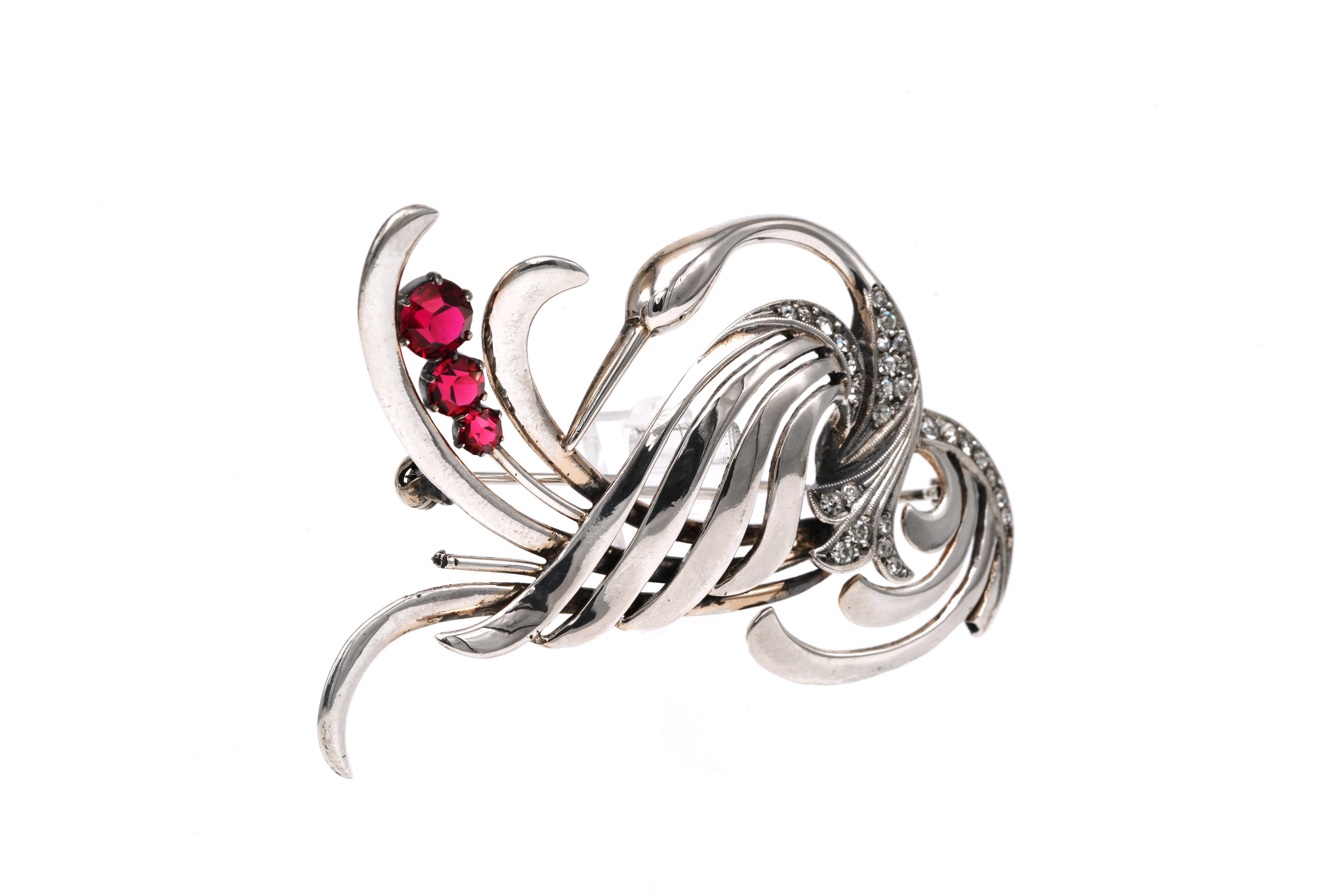 Broche Art Nouveau en argent sertie de strass - 6
