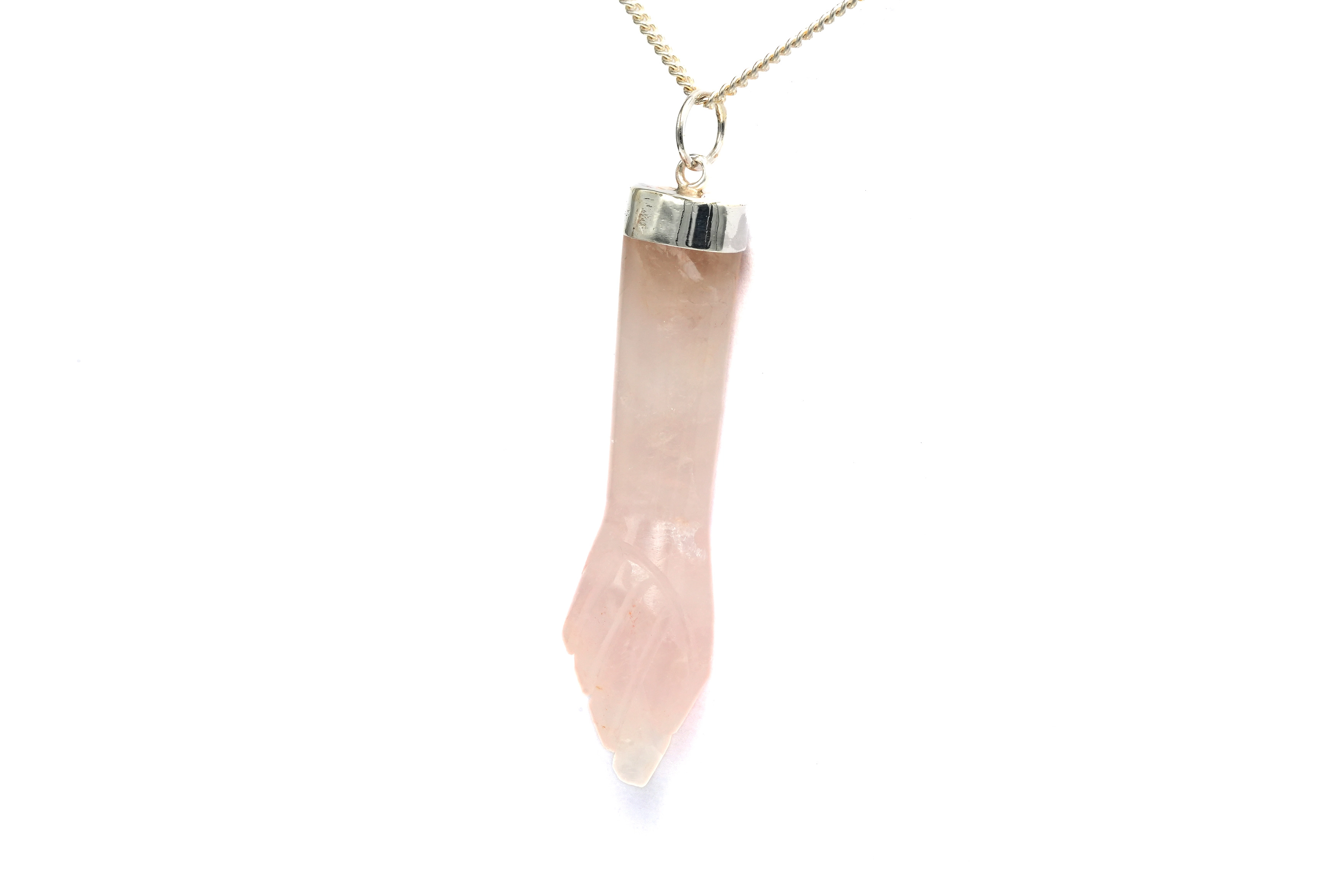 Pendentif contemporain en argent 925 serti d'un quartz rose - 2