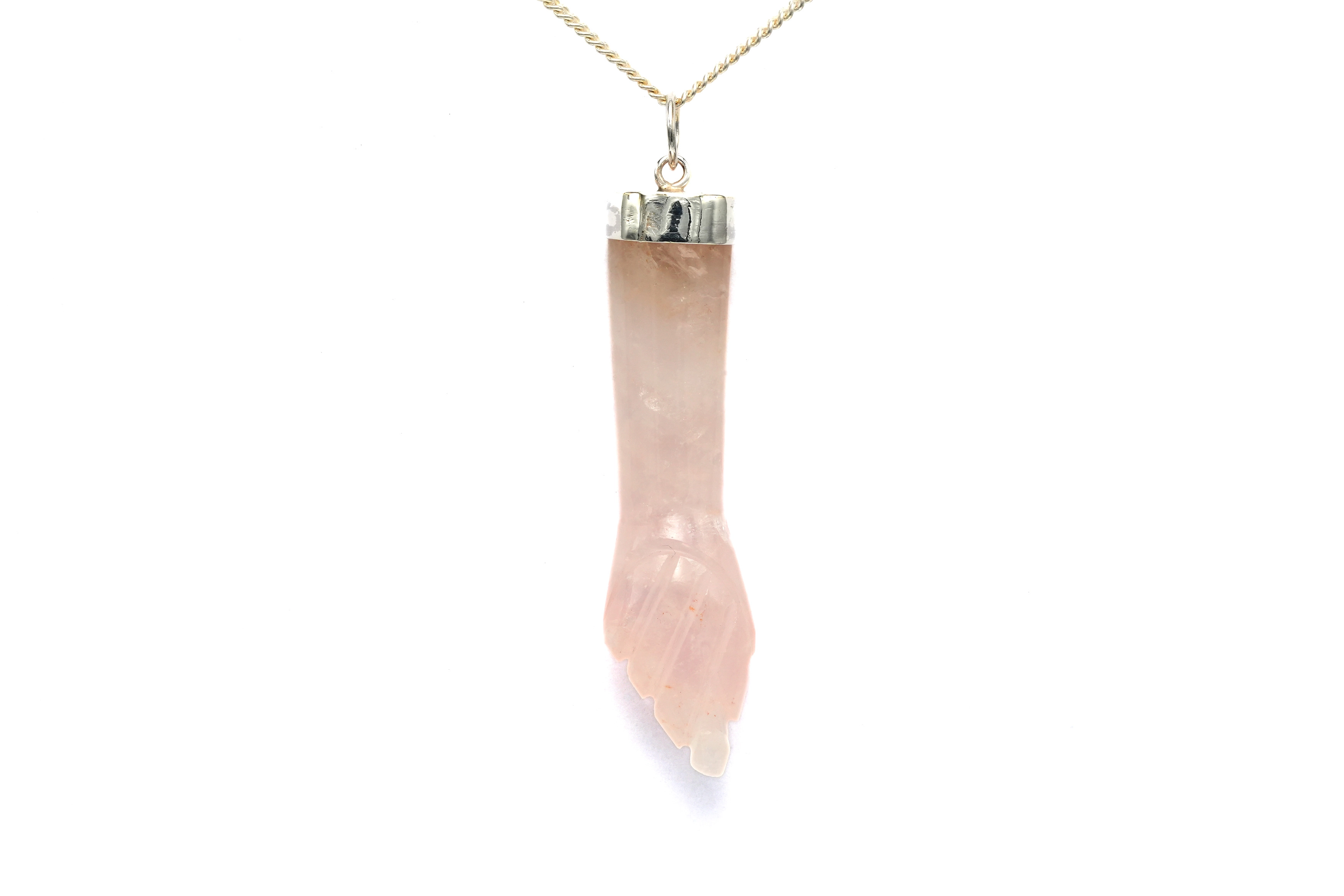 Pendentif contemporain en argent 925 serti d'un quartz rose - 1