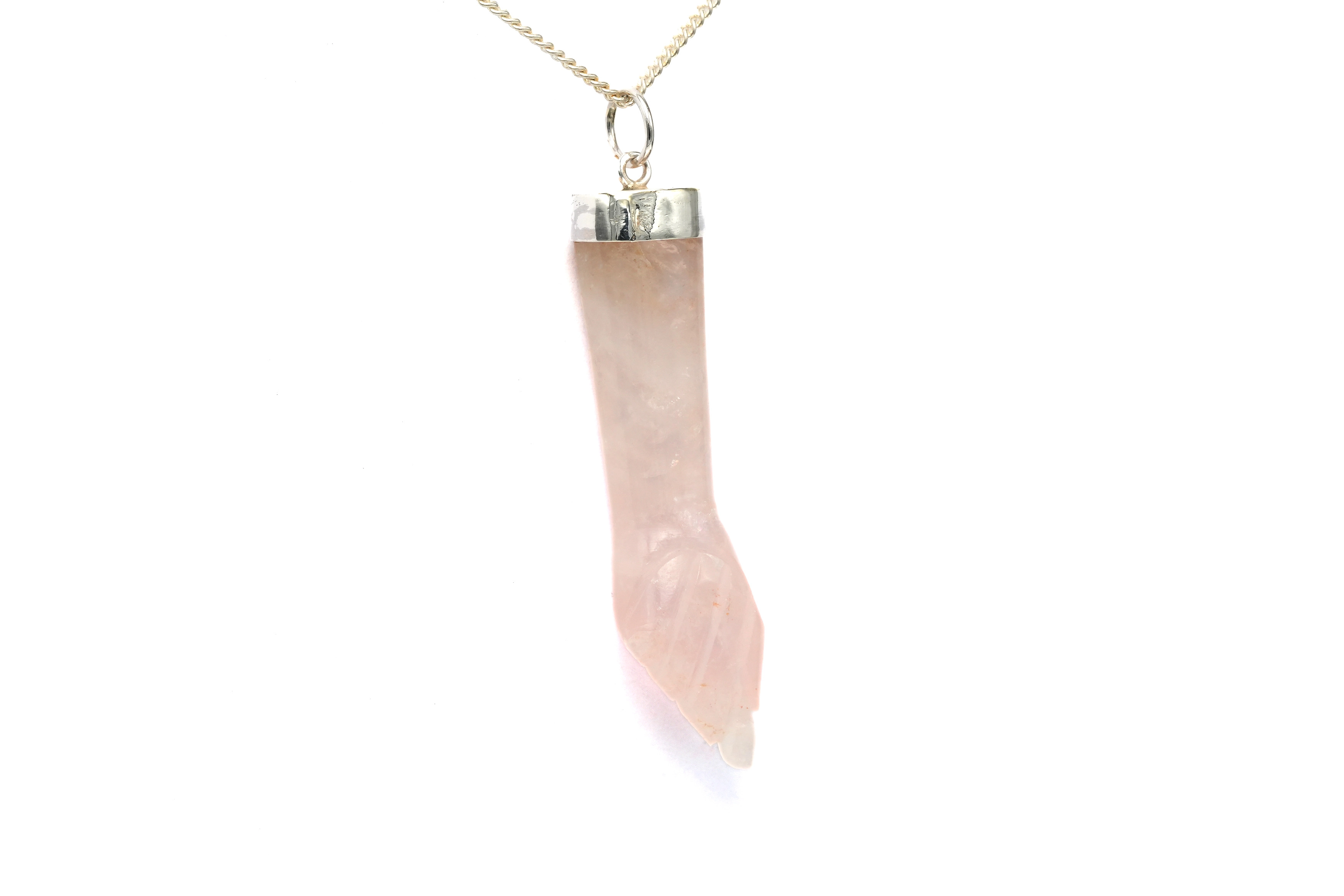 Pendentif contemporain en argent 925 serti d'un quartz rose - 3