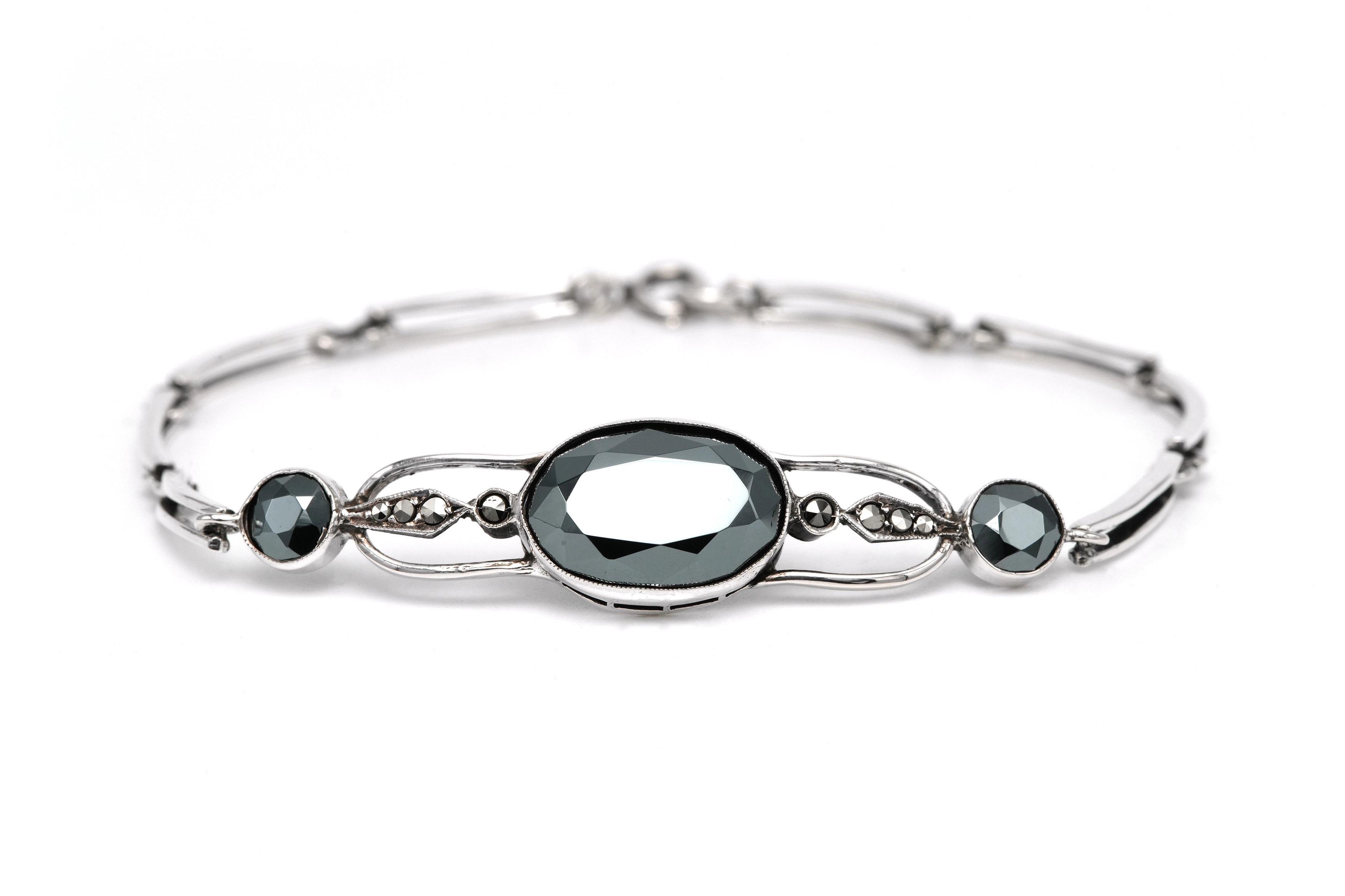 Bracelet Art Déco en argent serti d'une hématite et de marcassites - 2