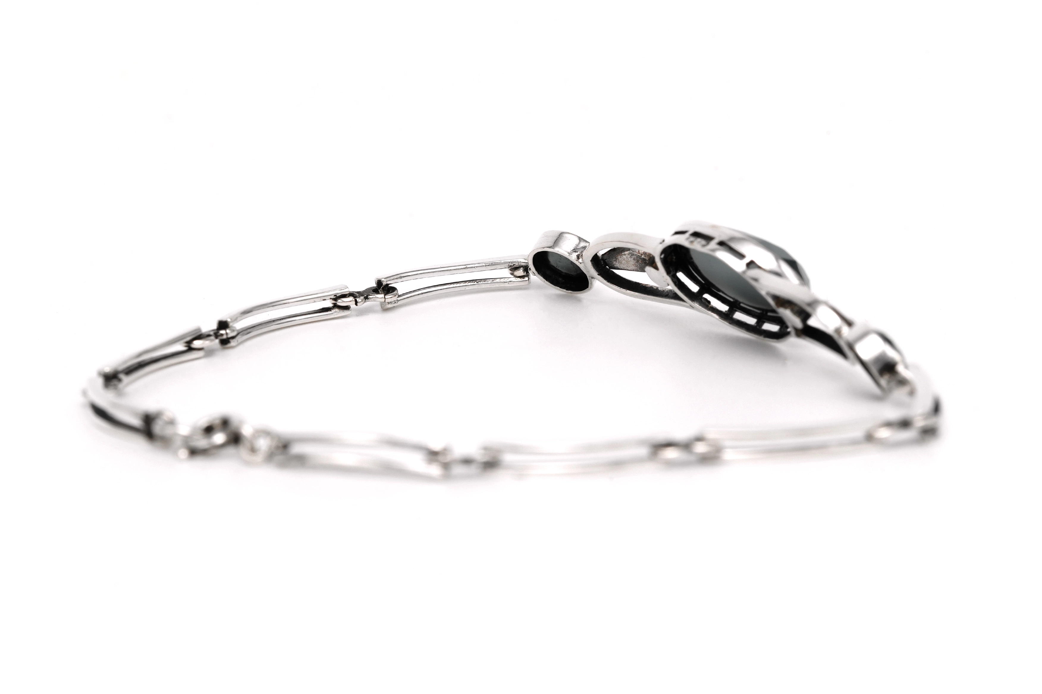 Bracelet Art Déco en argent serti d'une hématite et de marcassites - 6