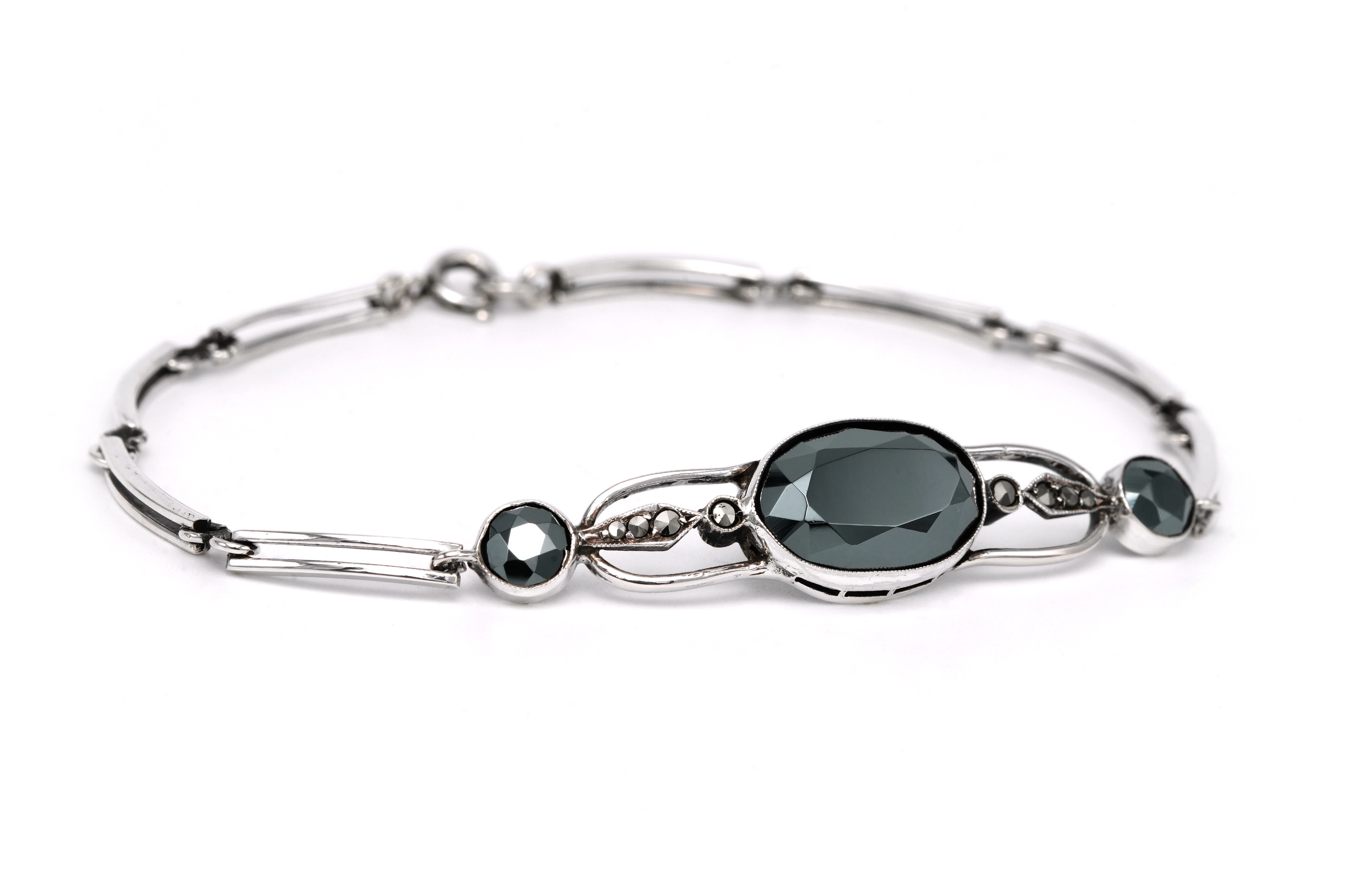 Bracelet Art Déco en argent serti d'une hématite et de marcassites - 7