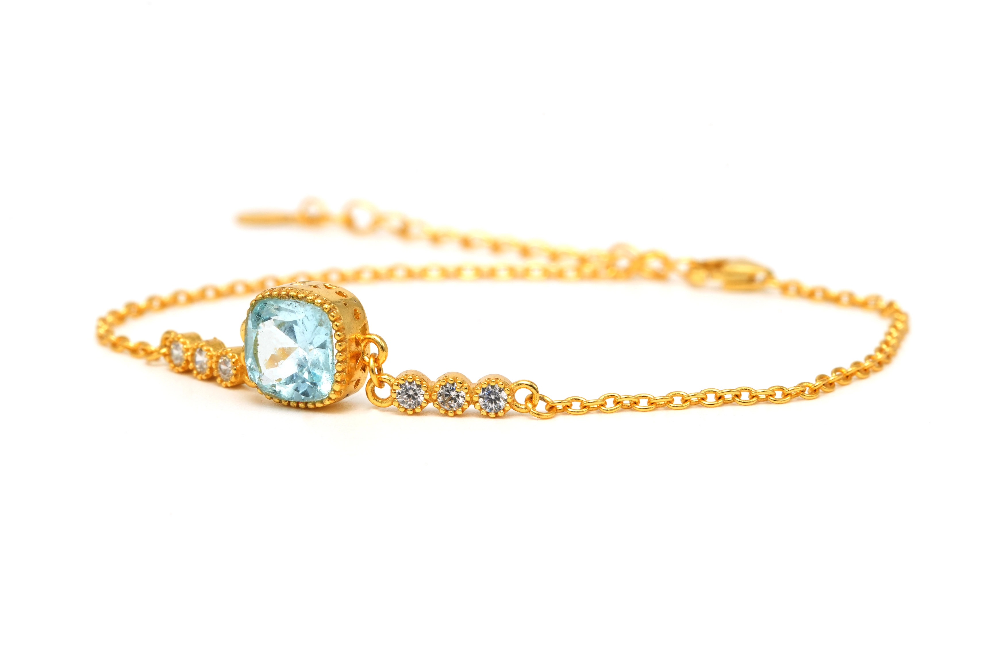 Bracelet contemporain en vermeil serti d'une topaze et de zirconiums - 2