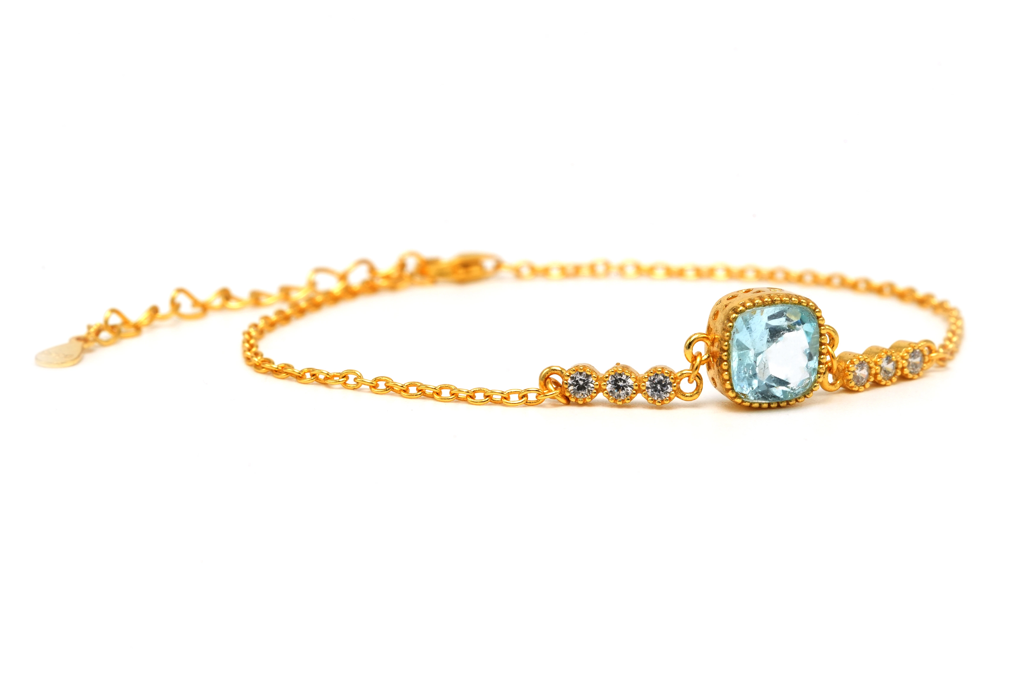 Bracelet contemporain en vermeil serti d'une topaze et de zirconiums - 6